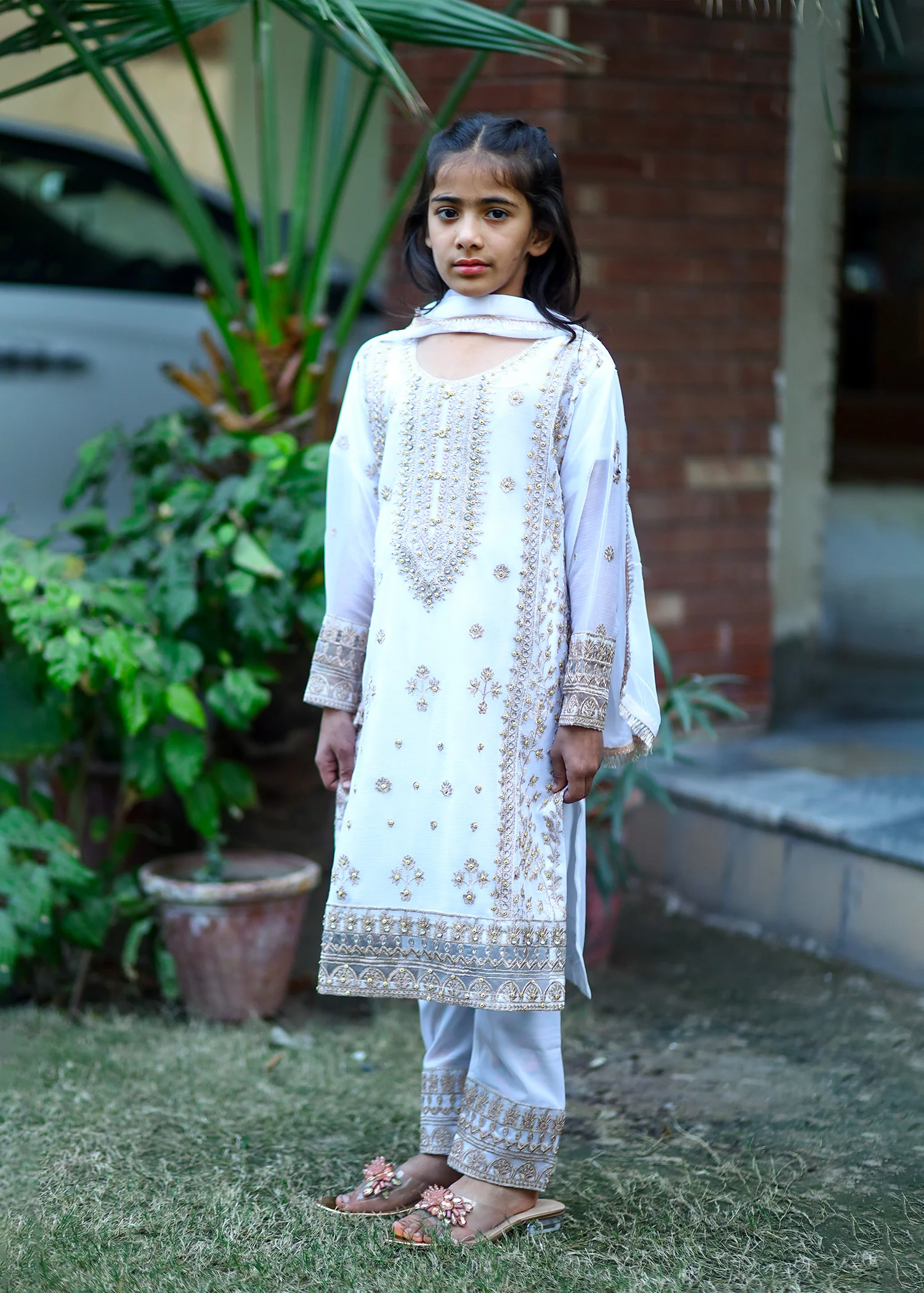 chiffon Kurta Set in White