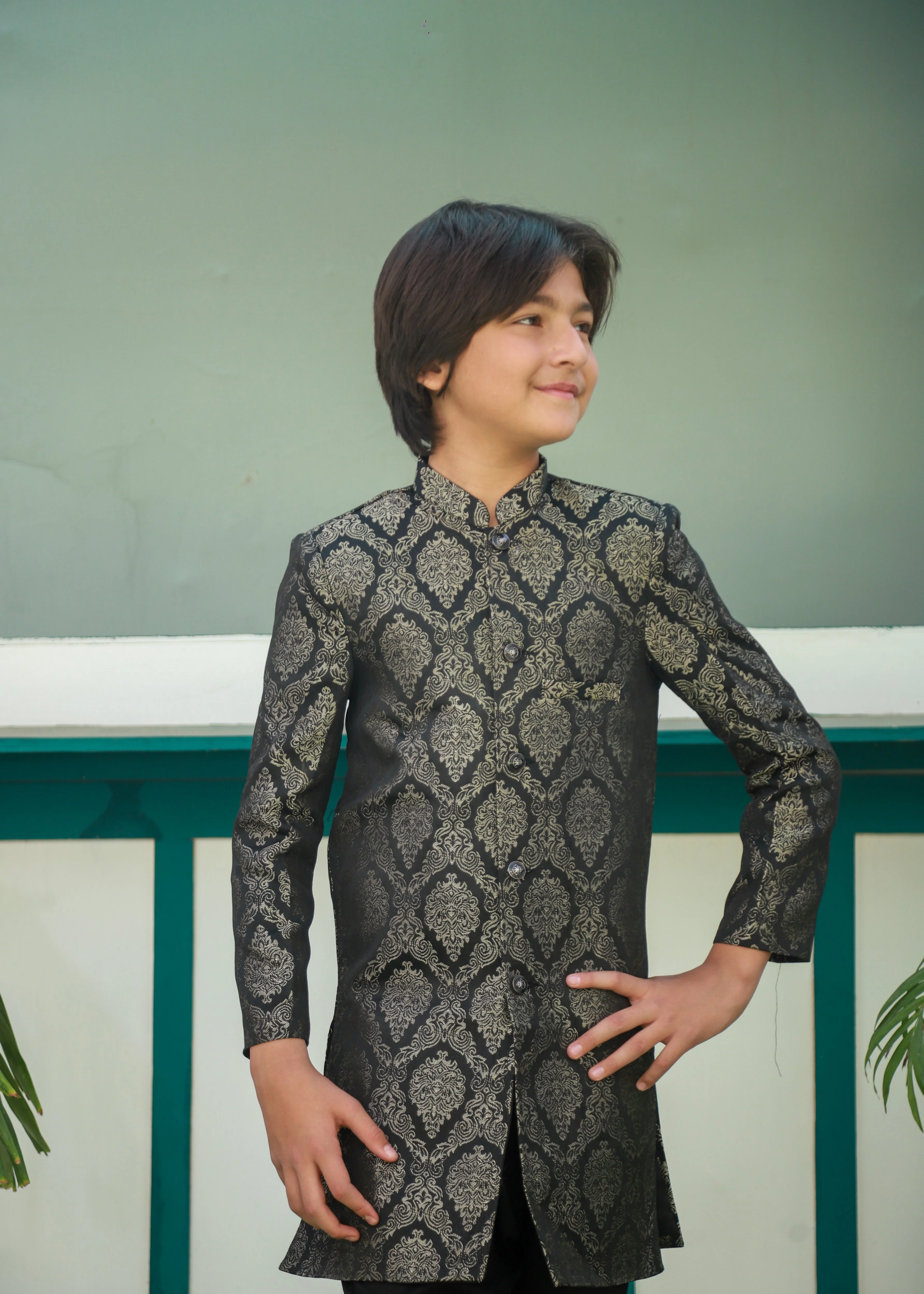 jamawar Sherwani in Black