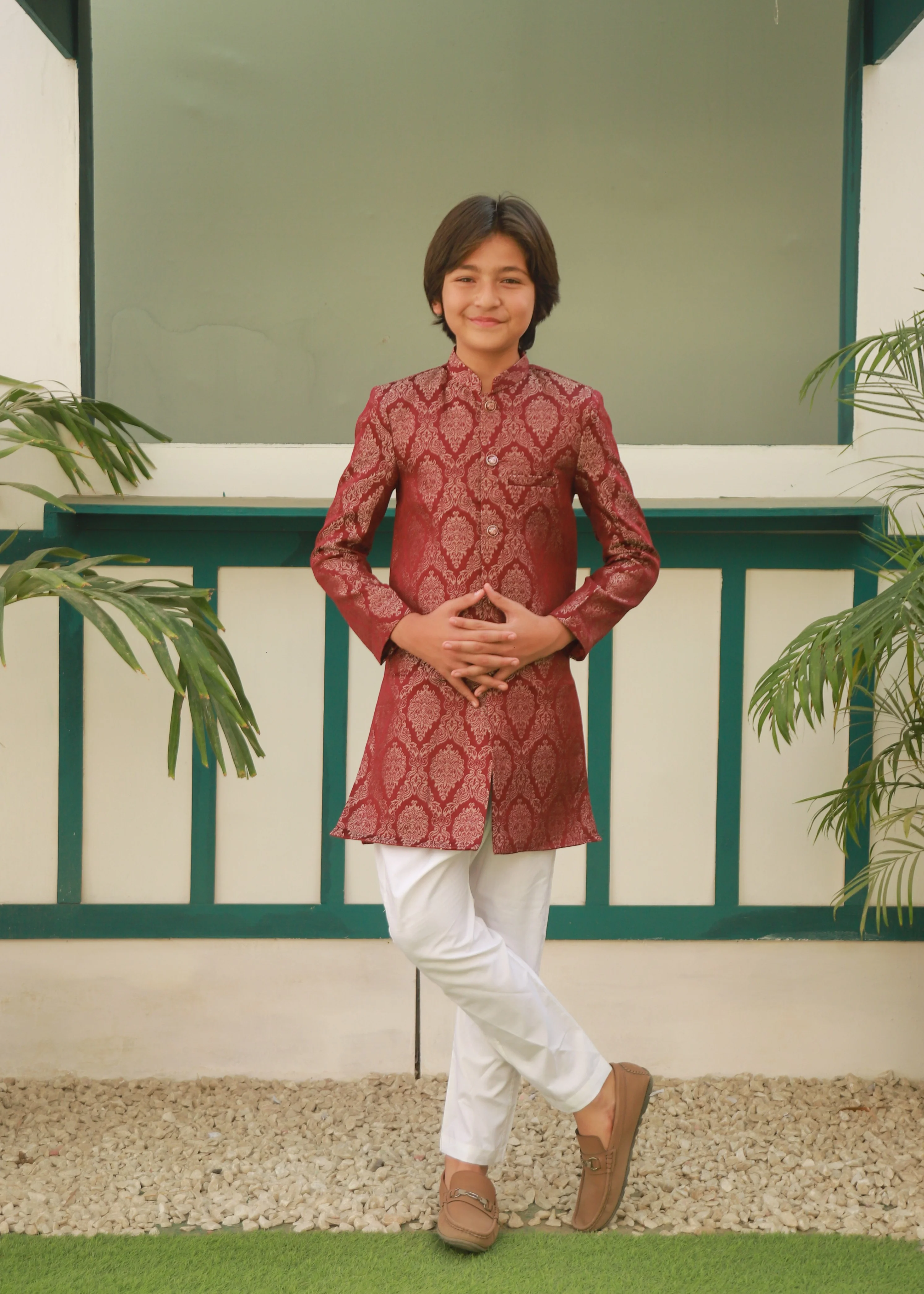 jamawar Sherwani in Maroon