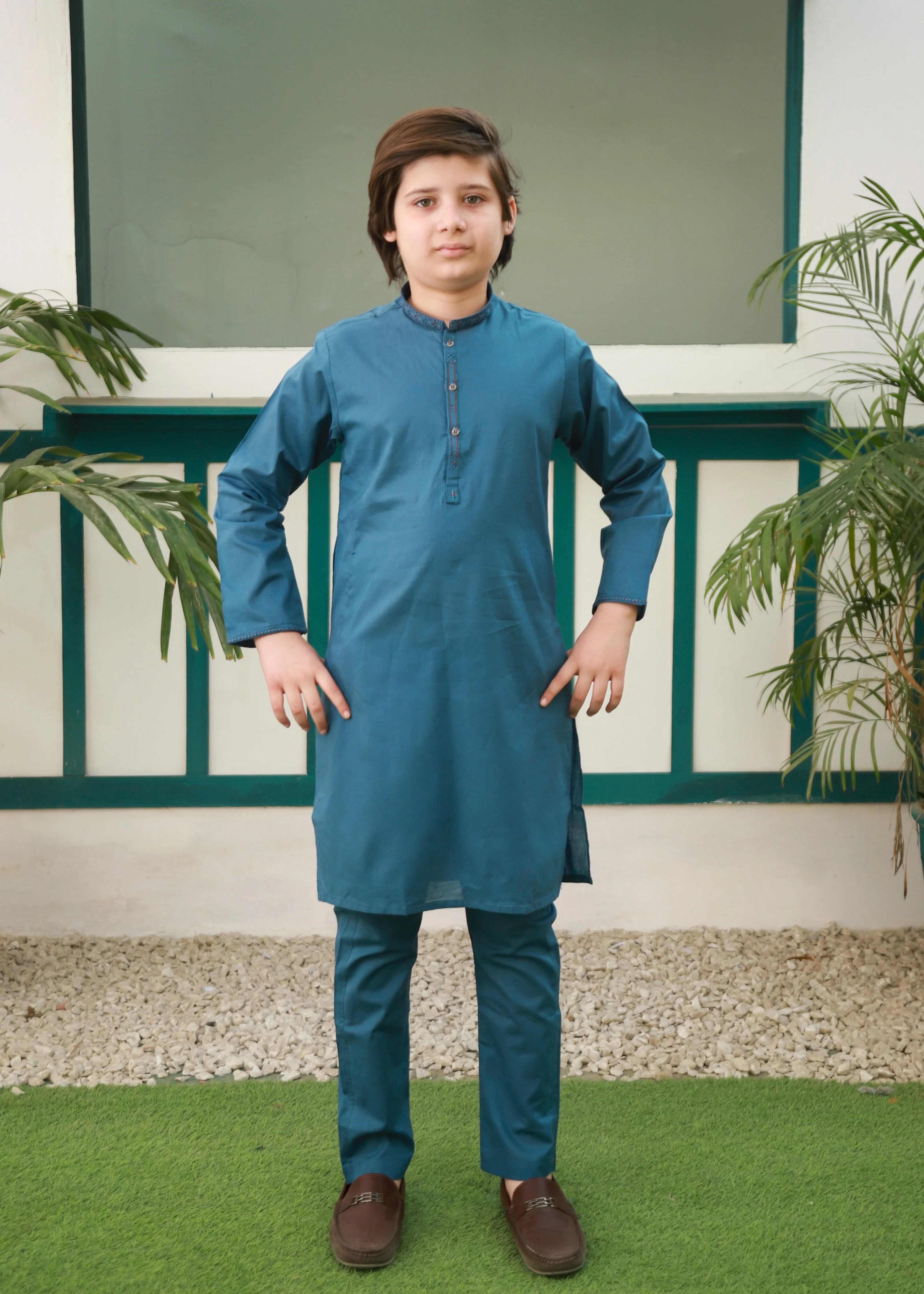 cotton Kurta Set in Bondi blue