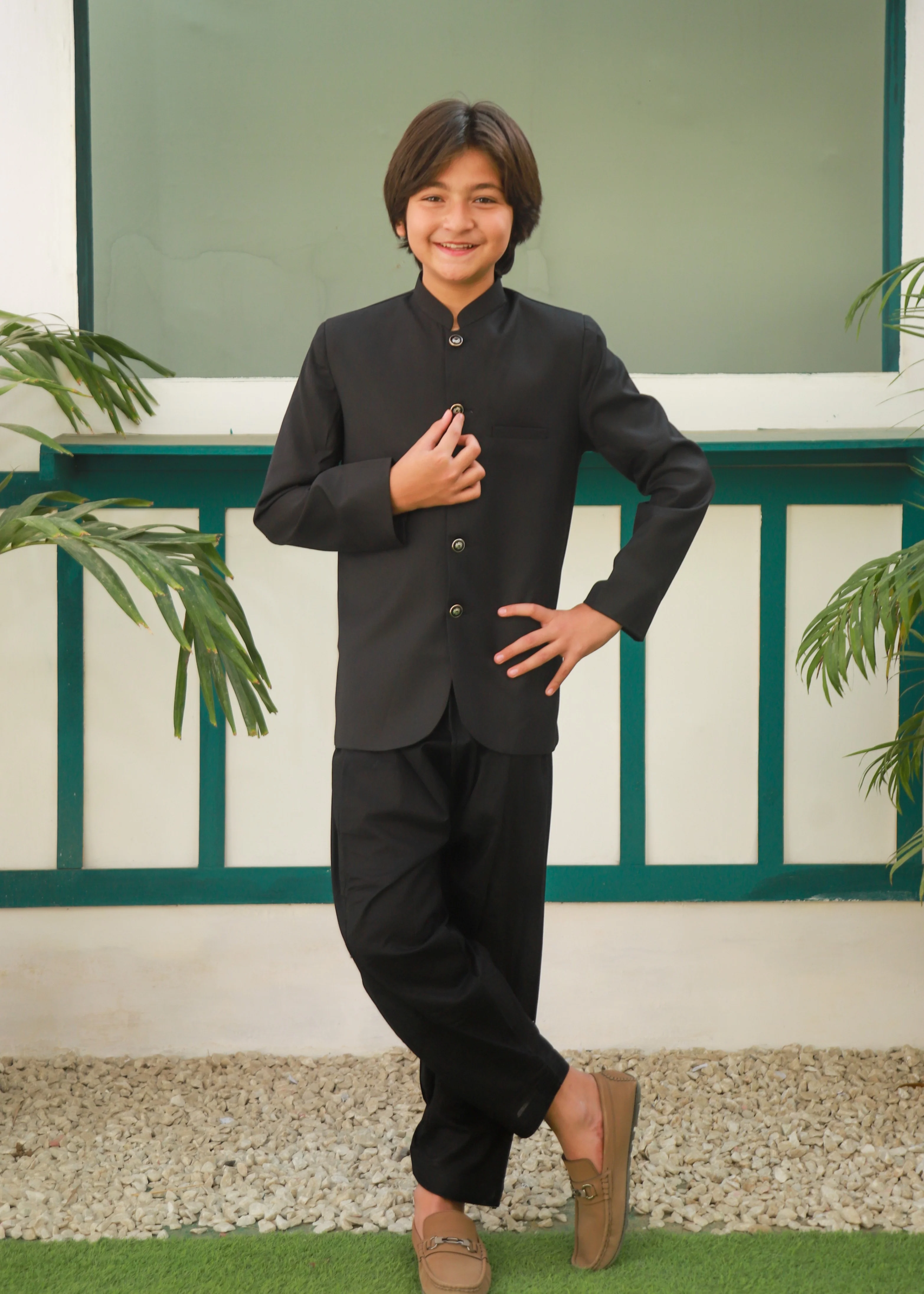 raw silk Prince Coat in Black
