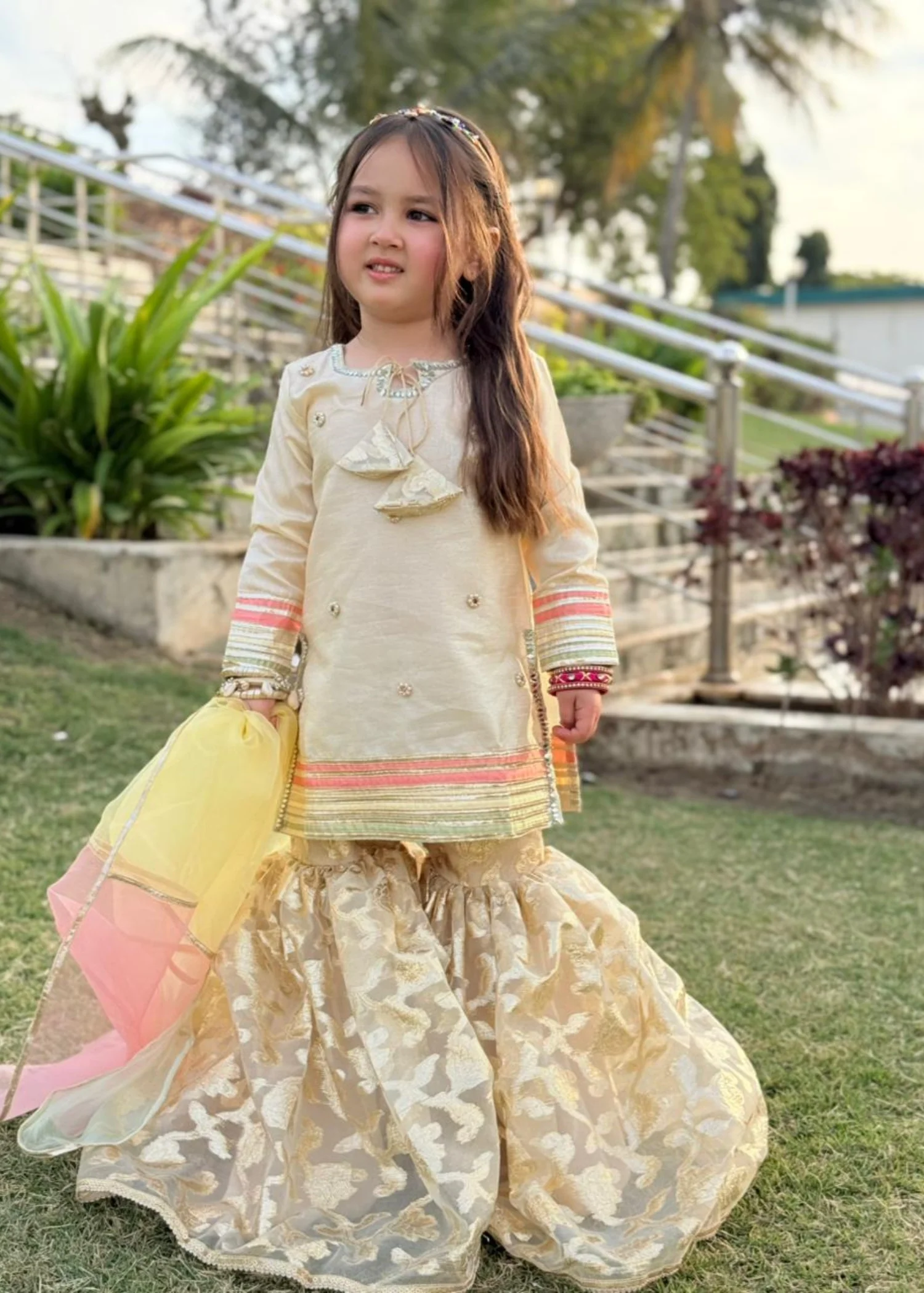 organza Gharara in Off-white