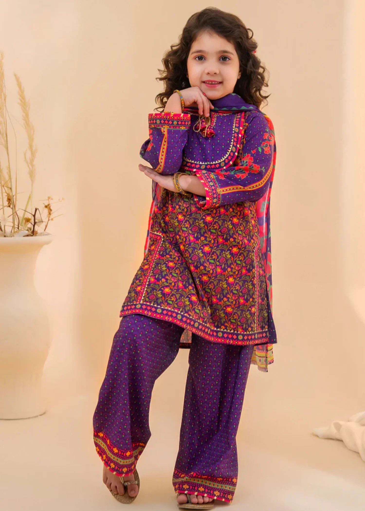 poly lawn Kurta Set in Royal purple