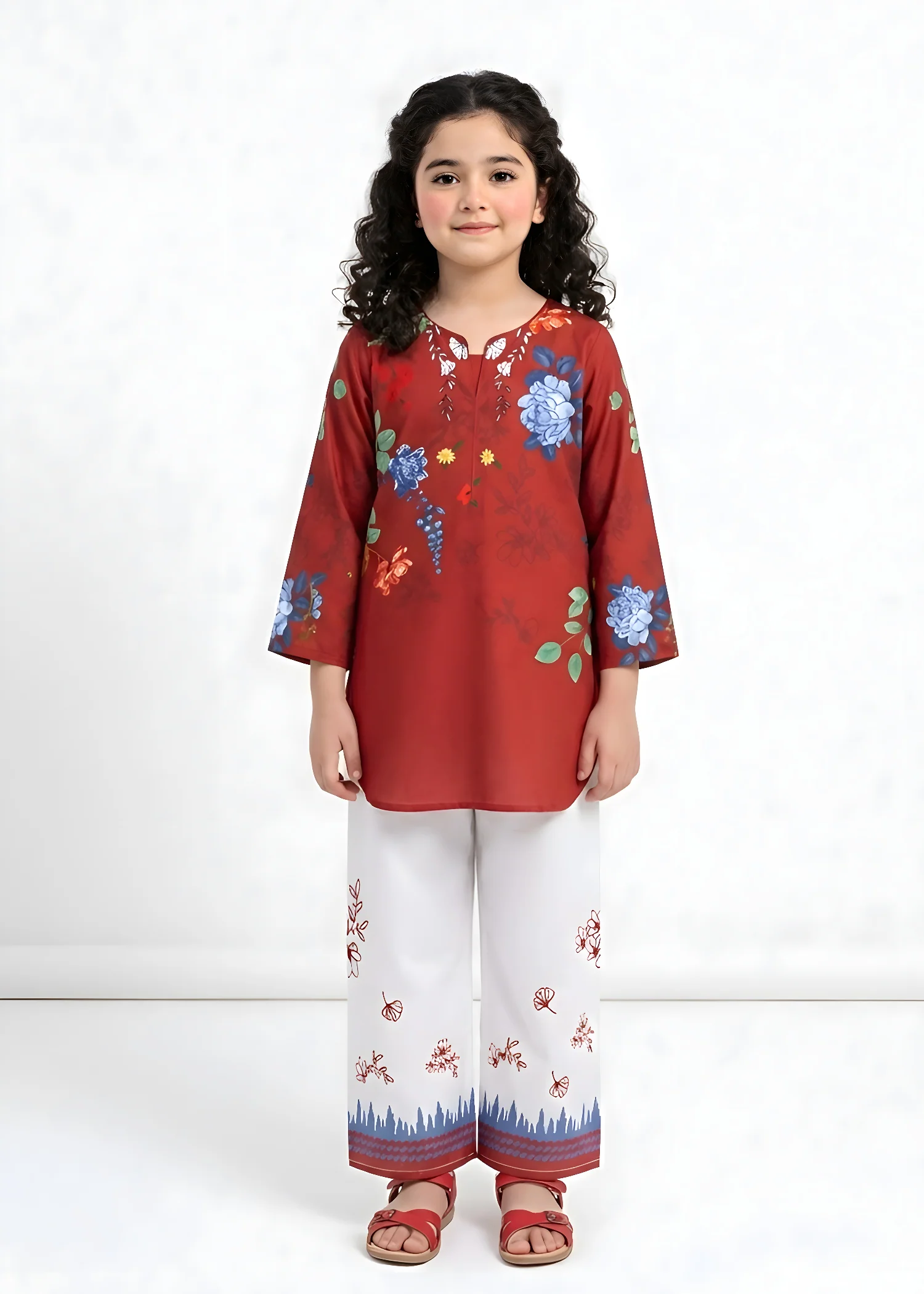 polyester crepe Kurta Set in Red