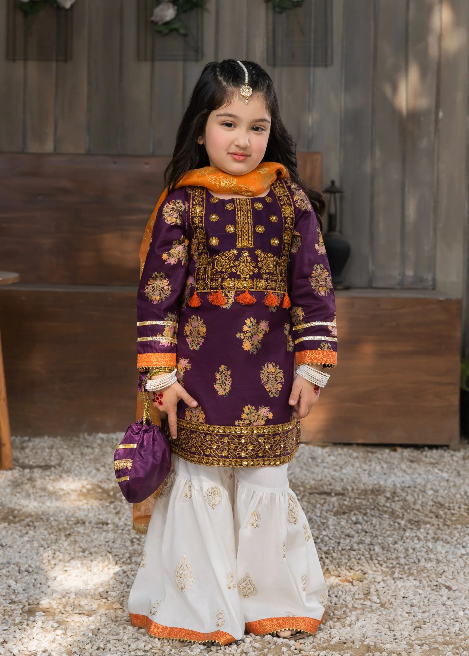 lawn cotton Gharara in Deep purple