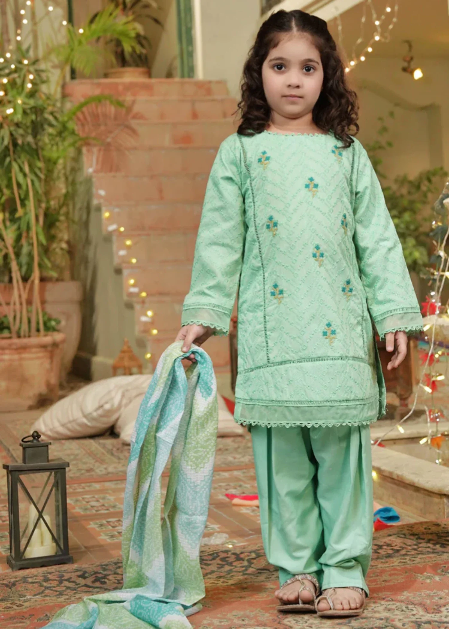 chikankari cotton Kurta Set in Mint green