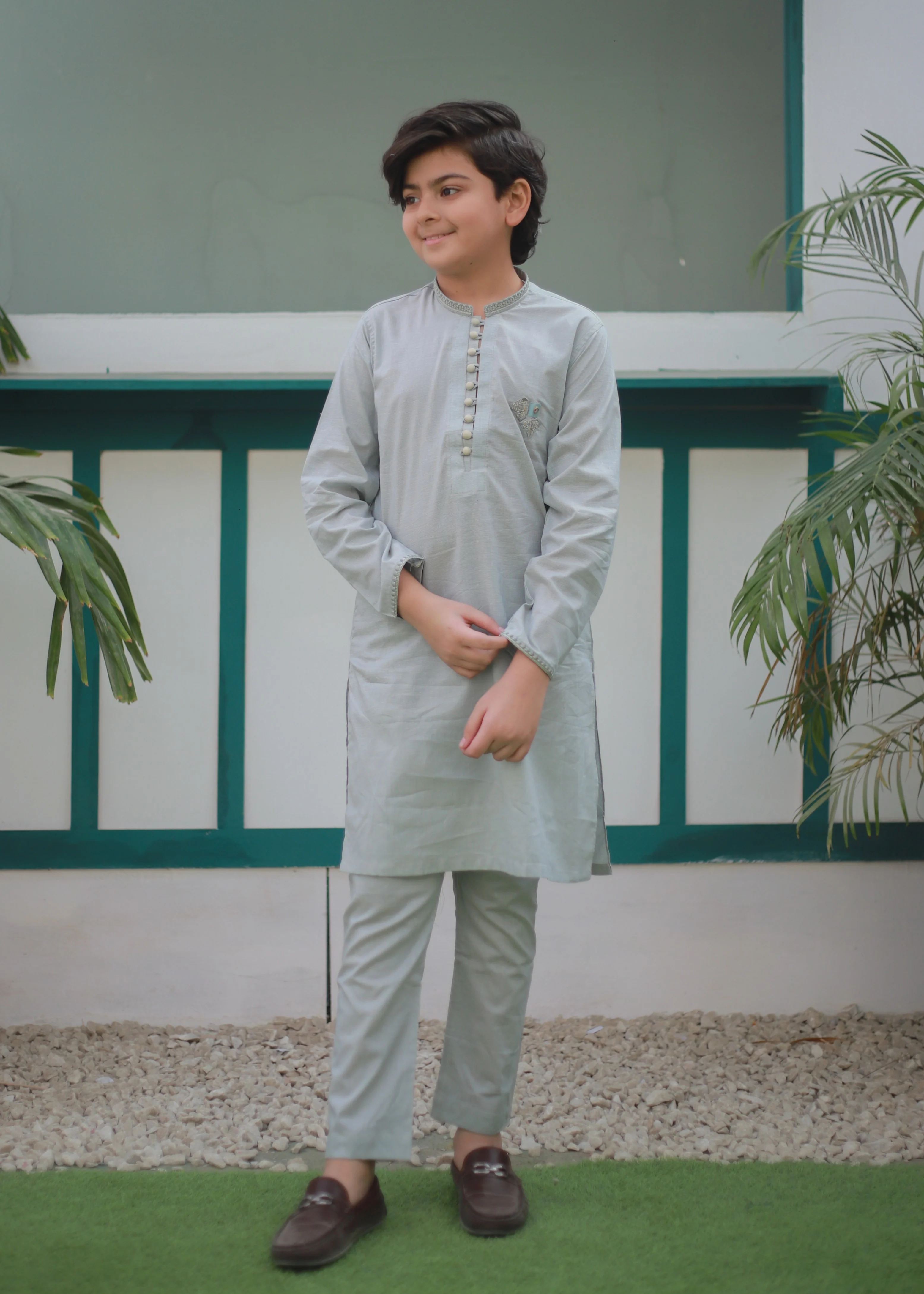cotton Kurta Set in Tea green