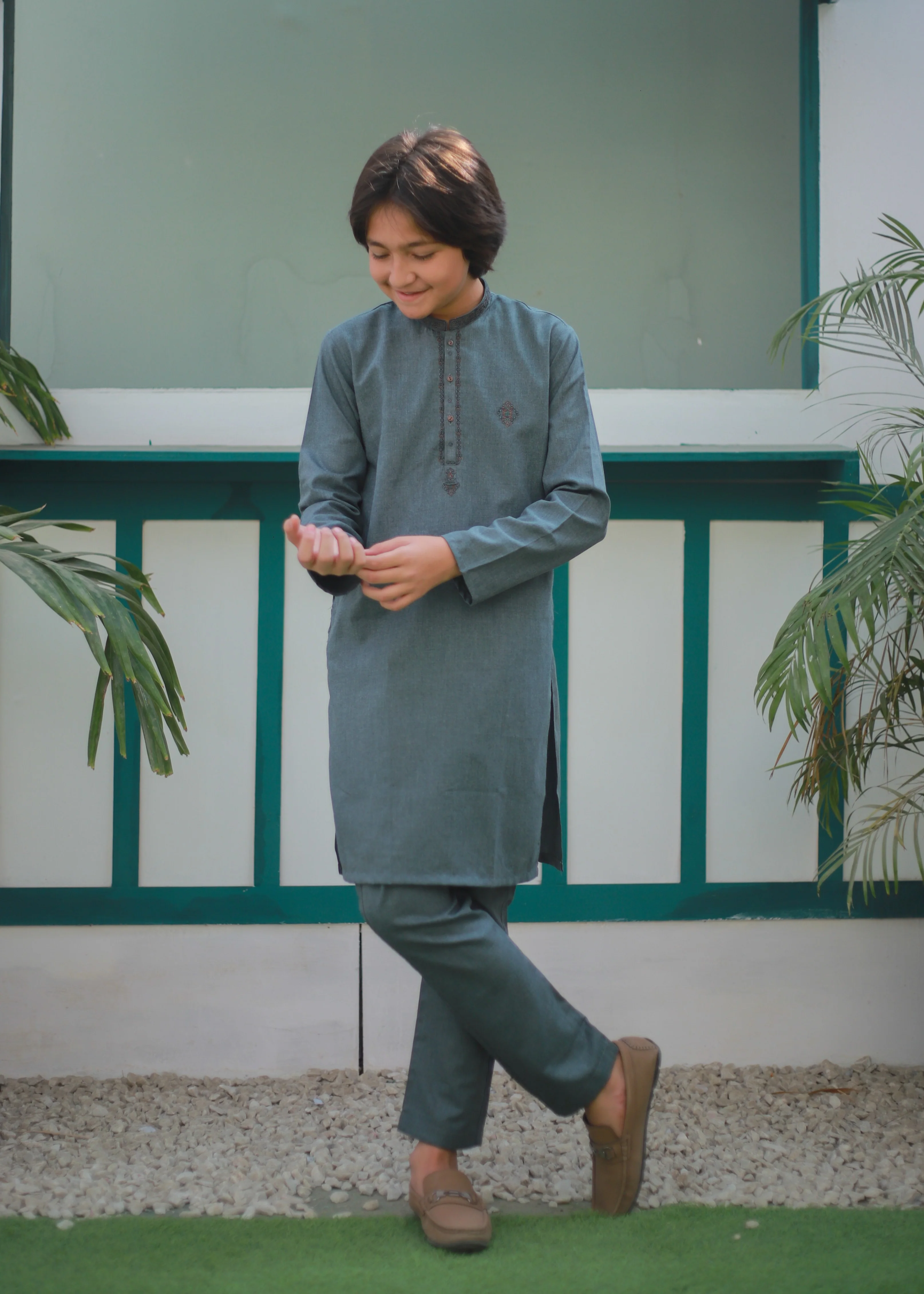 cotton Kurta Set in Steel blue