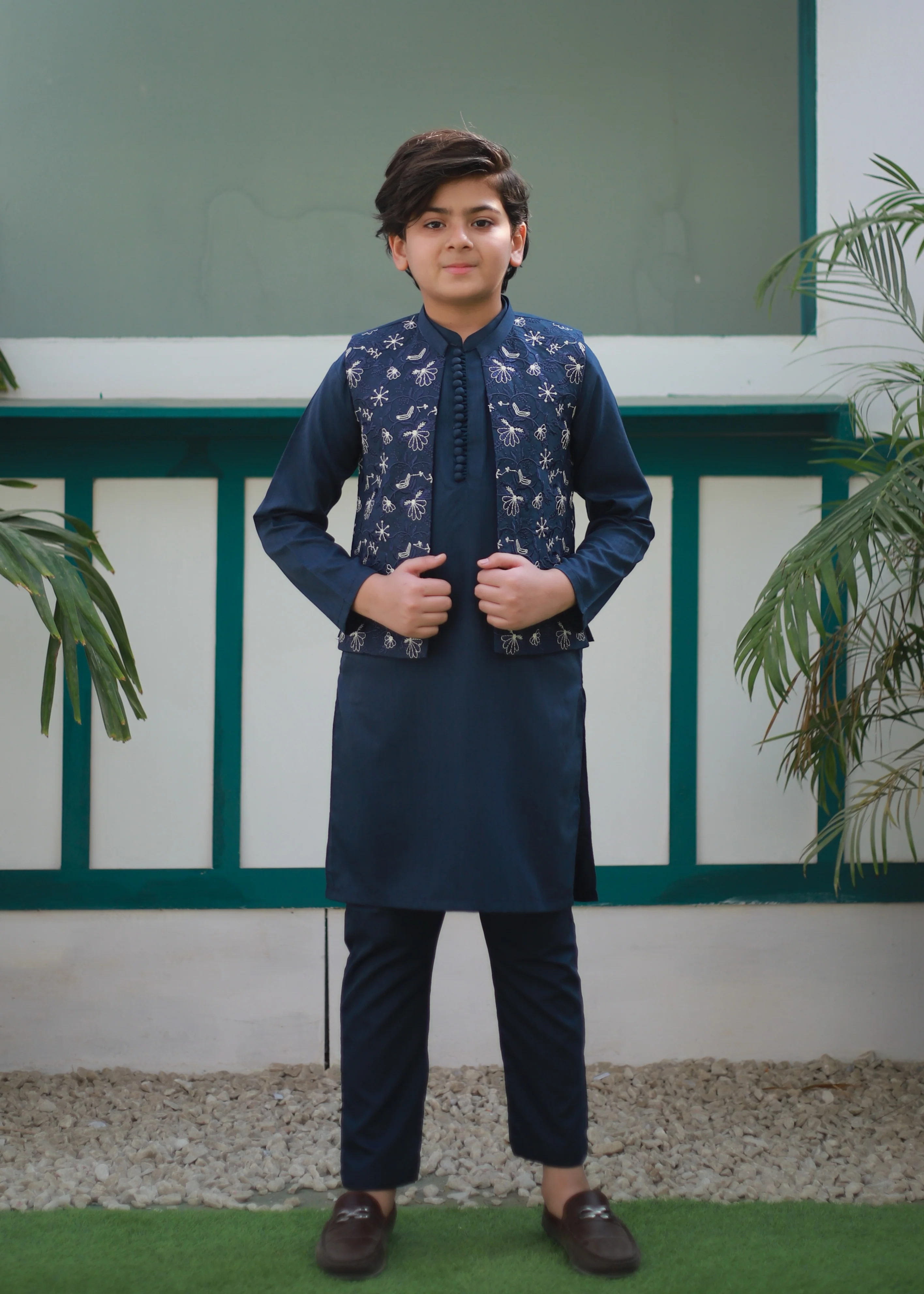 blended satin Waistcoat in Cerulean