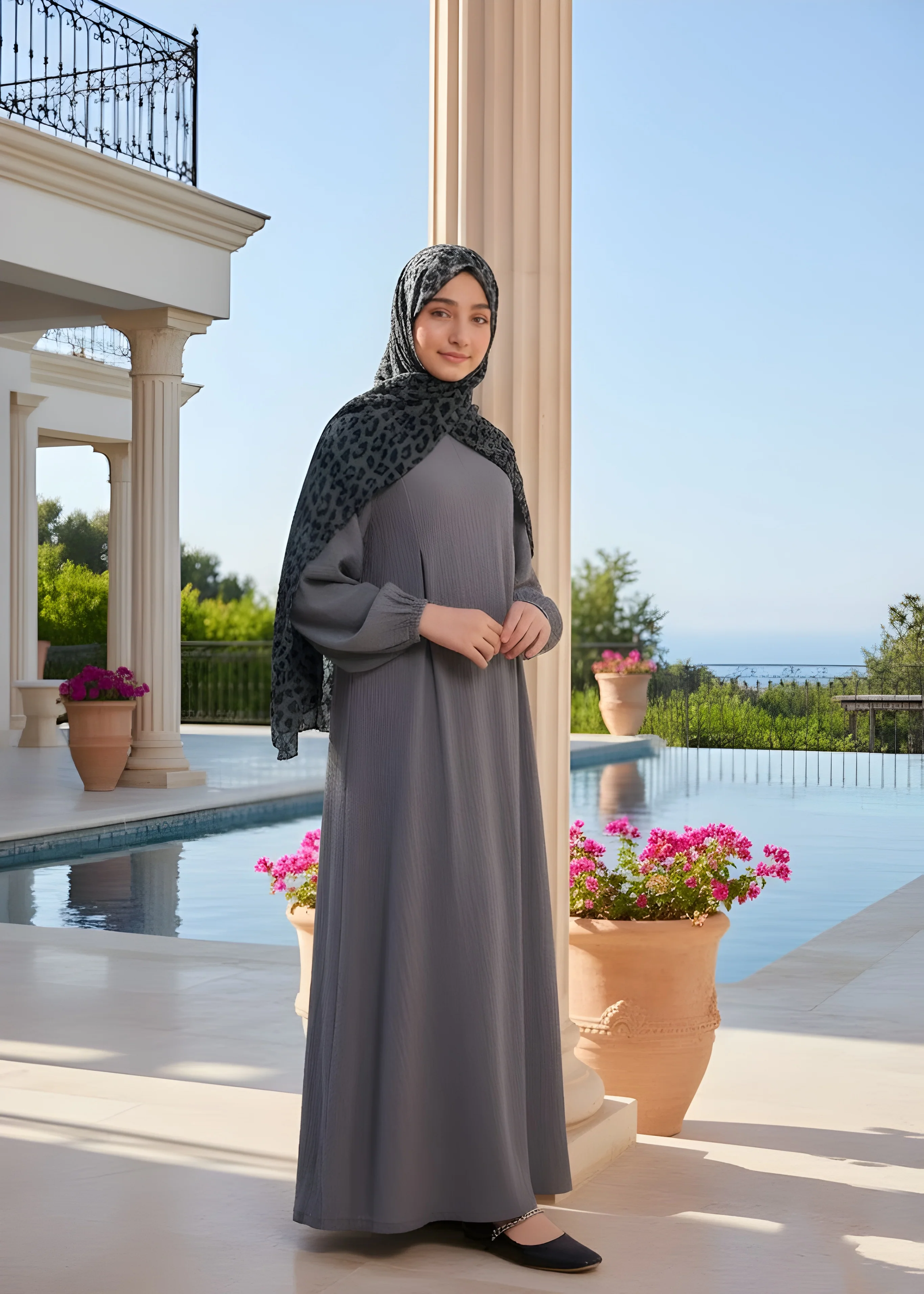 polyester Abaya in Grey