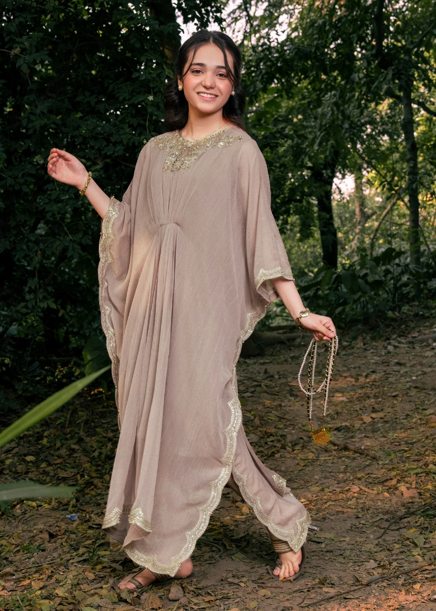 chiffon Kaftan in Tan brown
