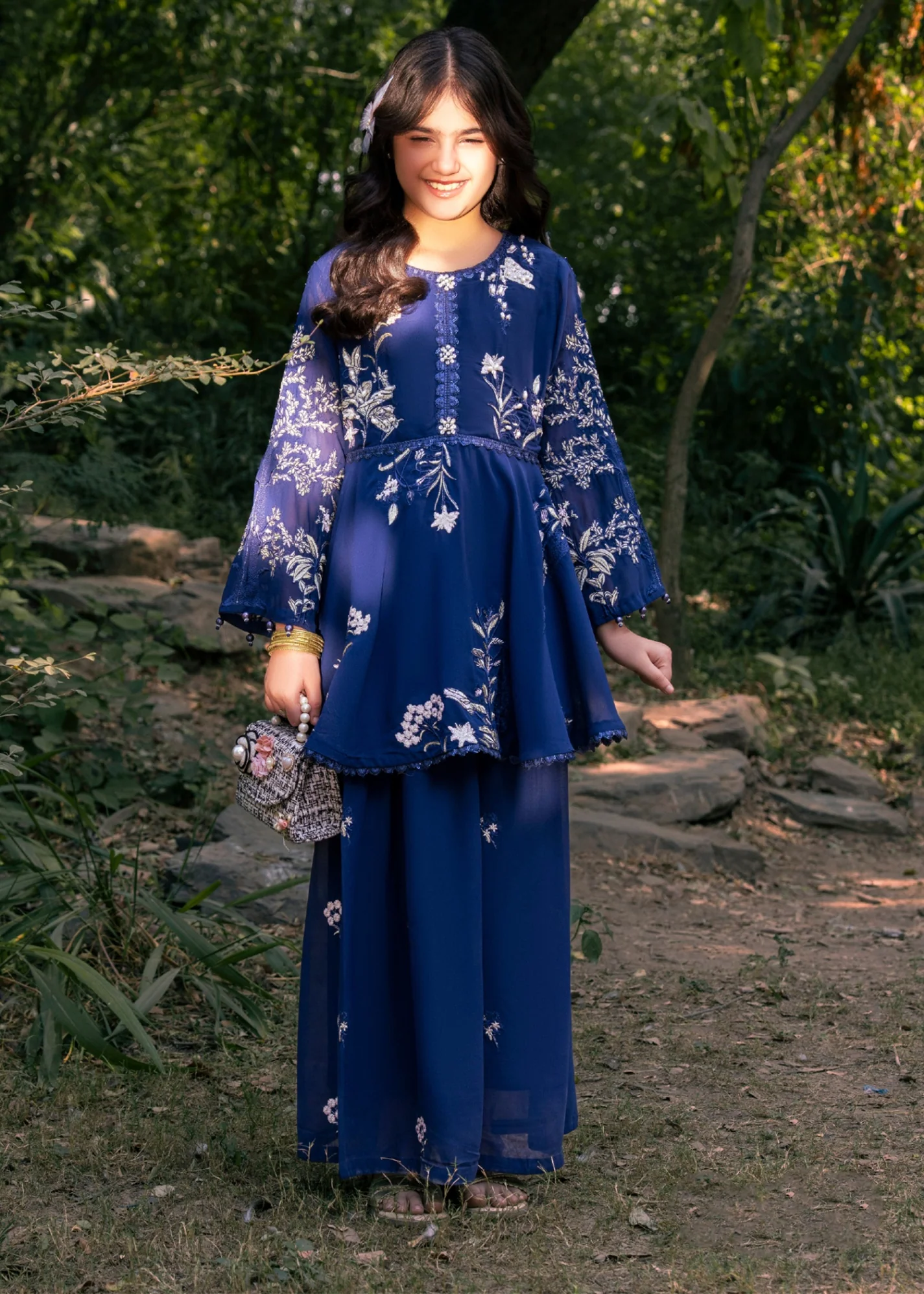 chiffon Peplum in Dark blue