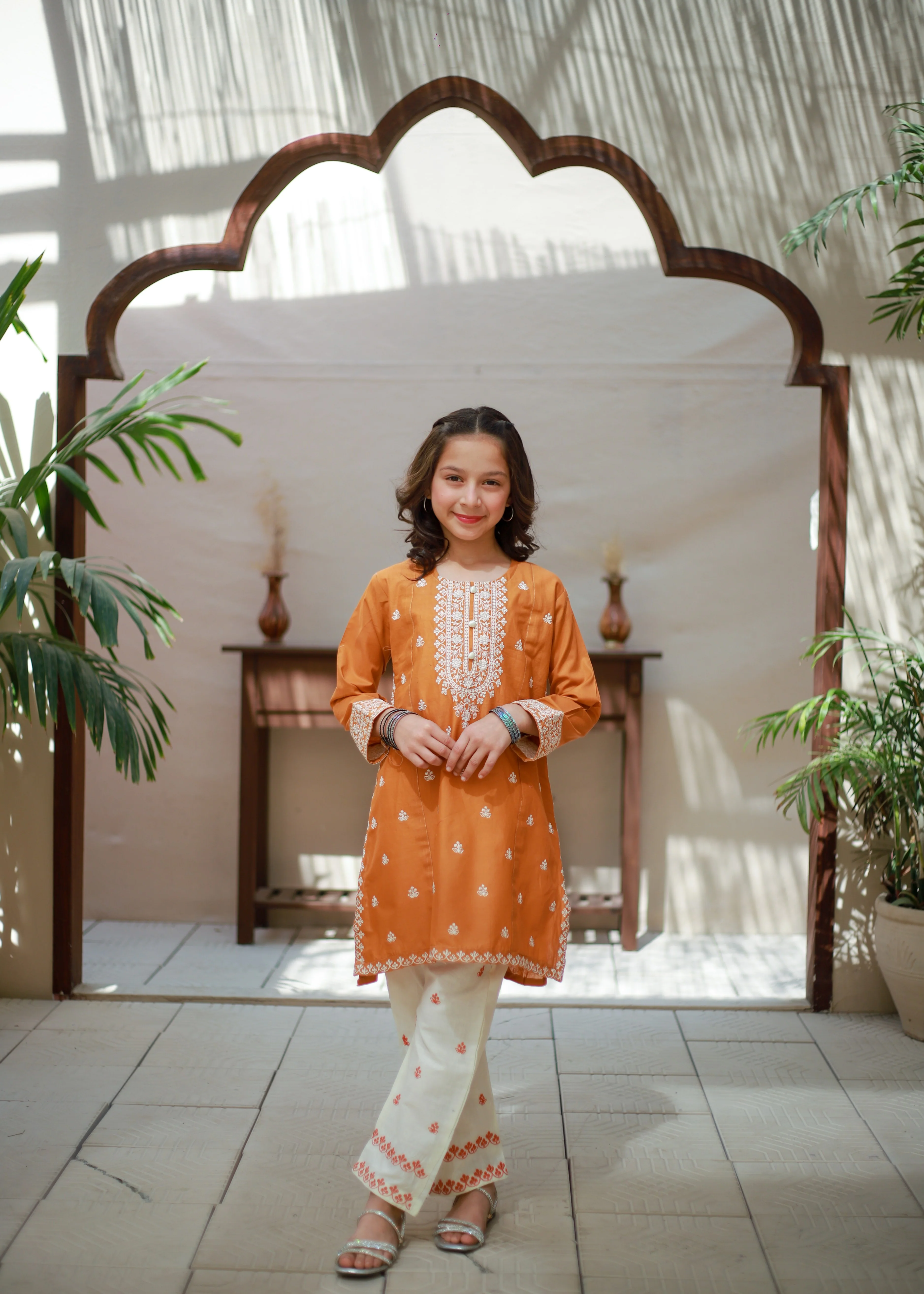 cotton Kurta Set in Butterscotch orange
