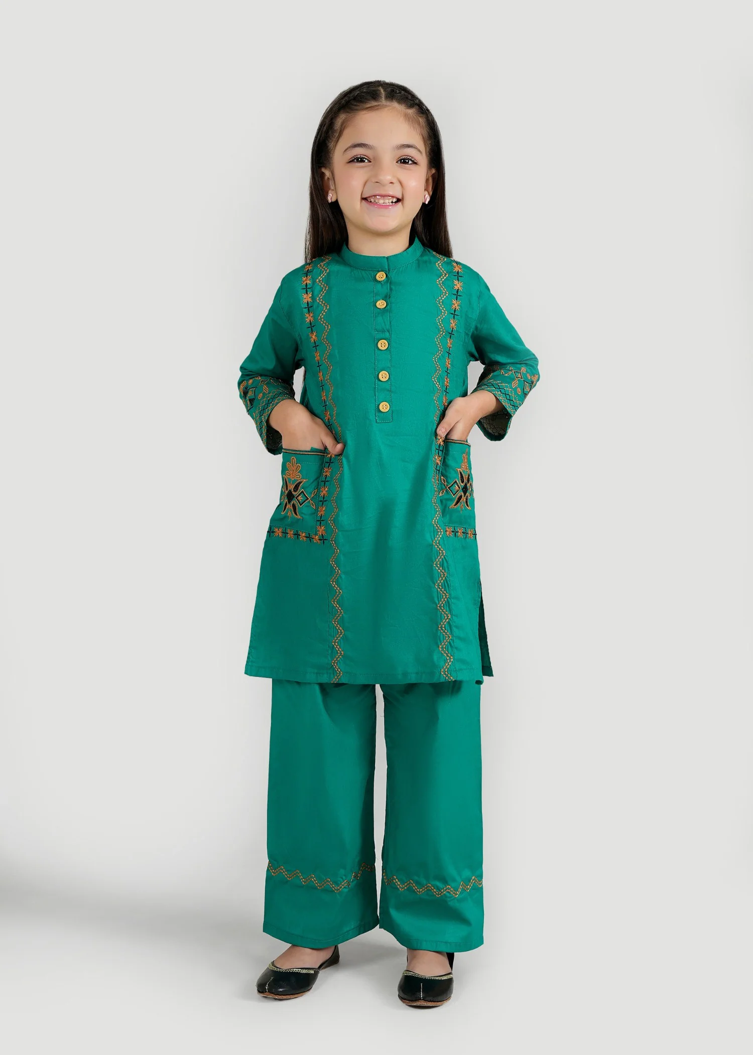 cotton Kurta Set in Bottle green