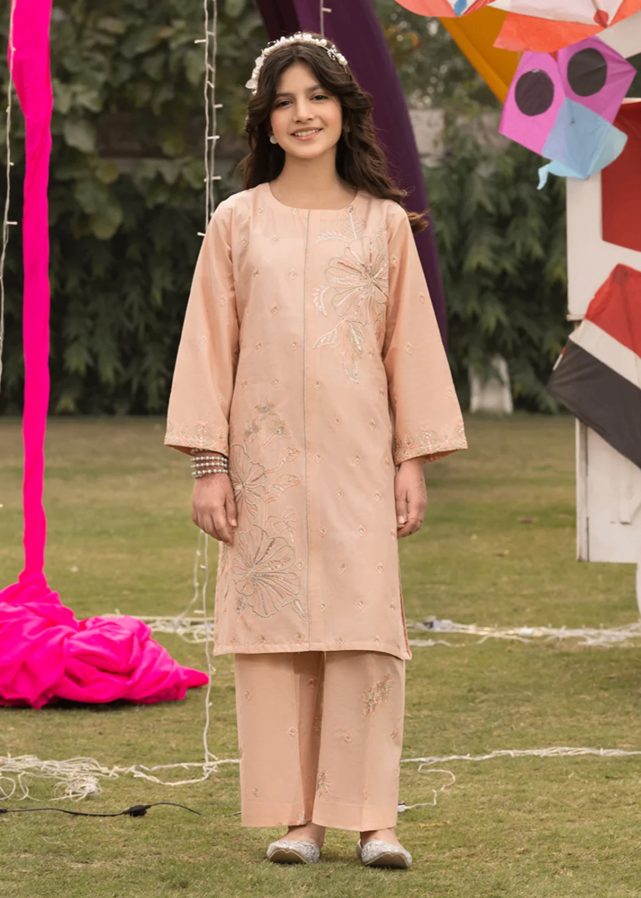 cotton Kurta Set in Peach pink