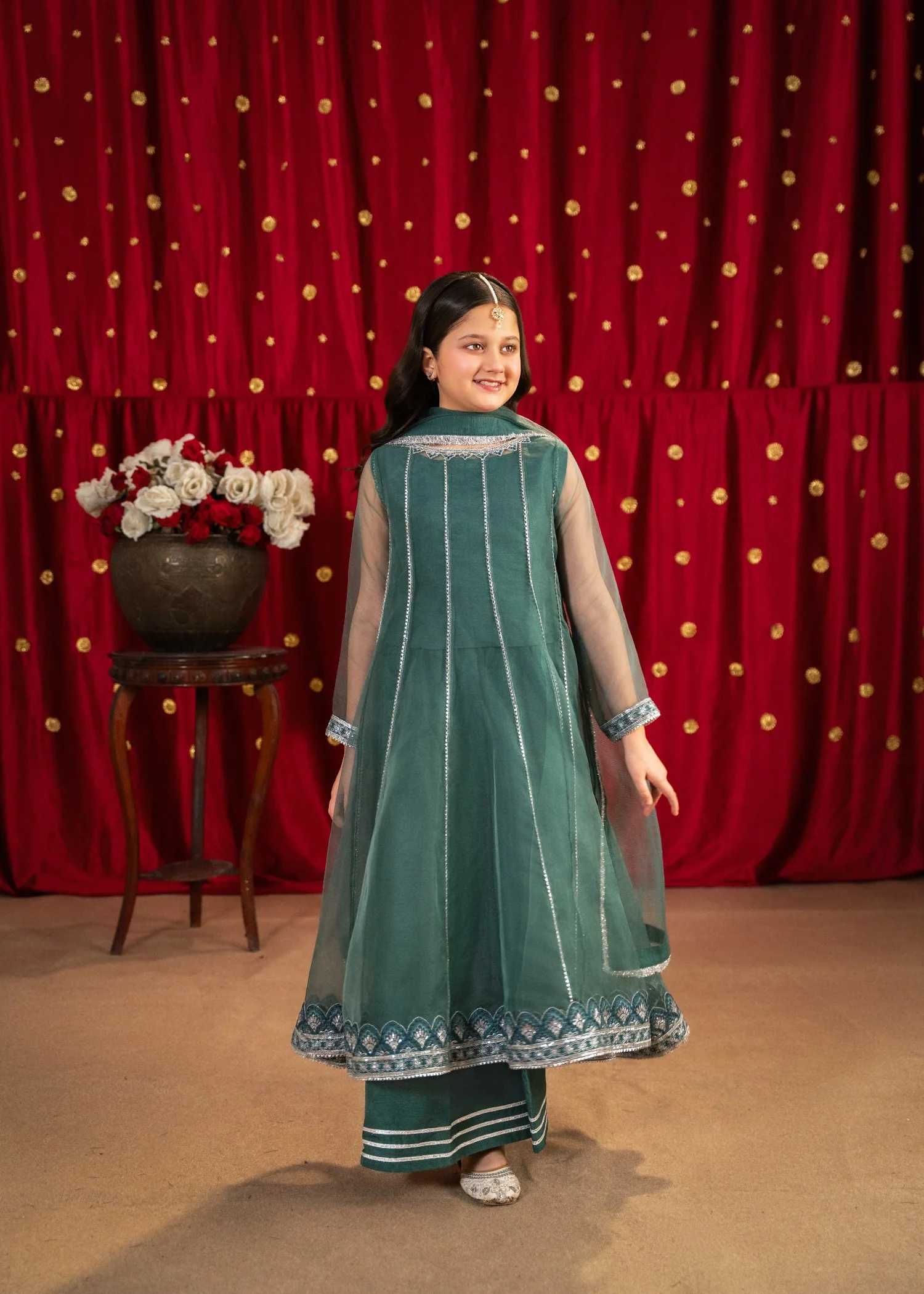 organza Pishwas in Green
