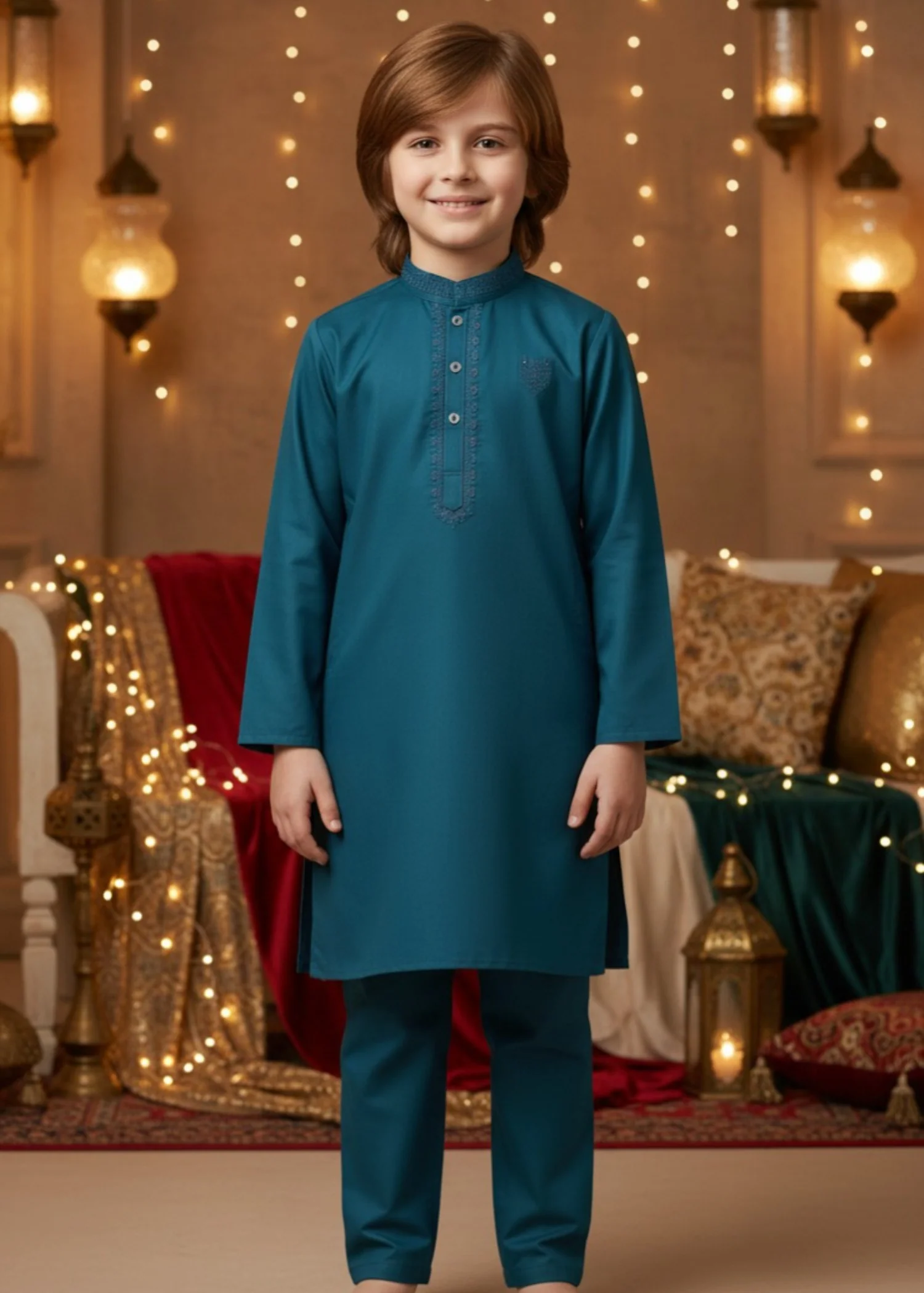 cotton Kurta Set in Pine green