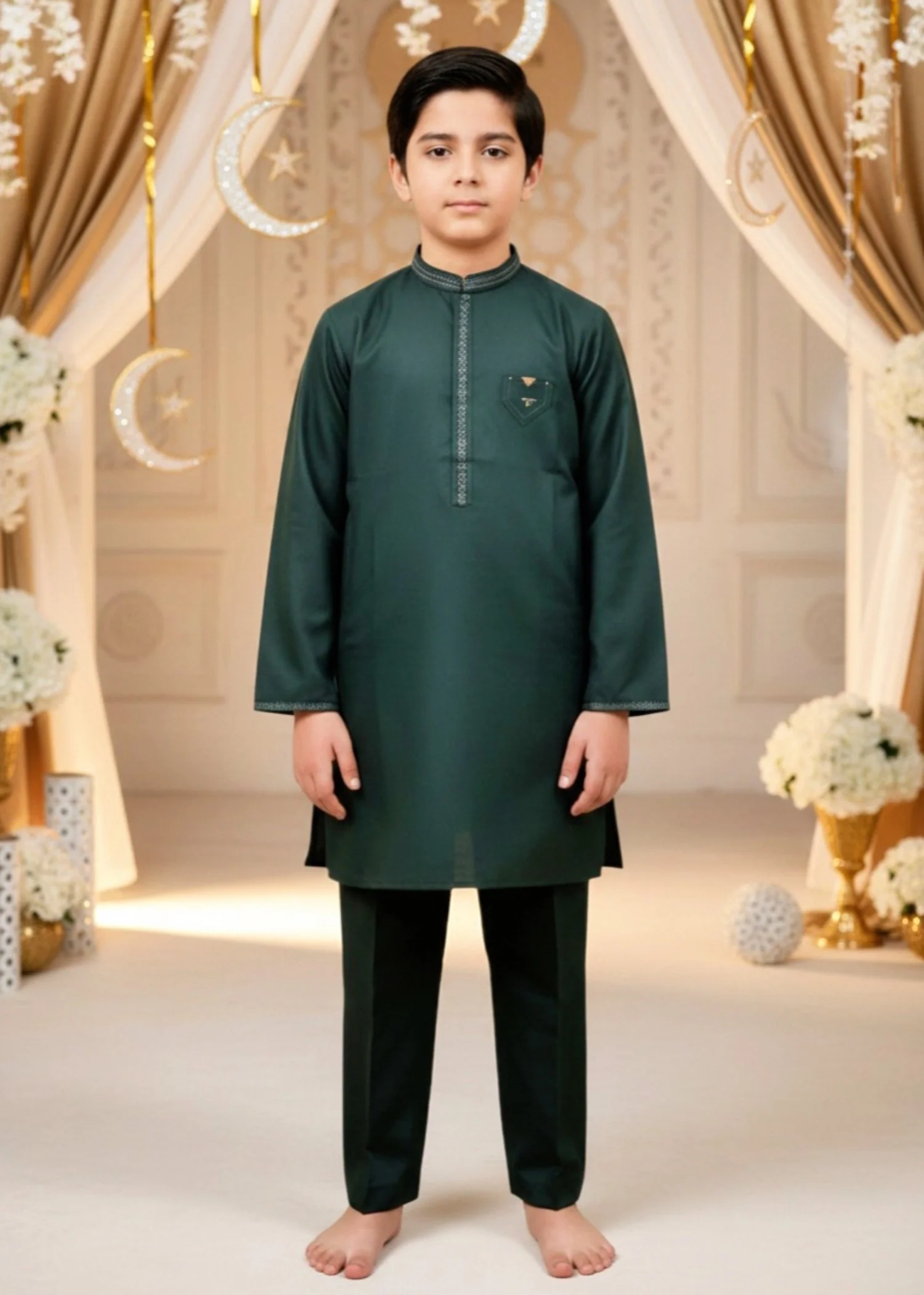 cotton Kurta Set in Dark green