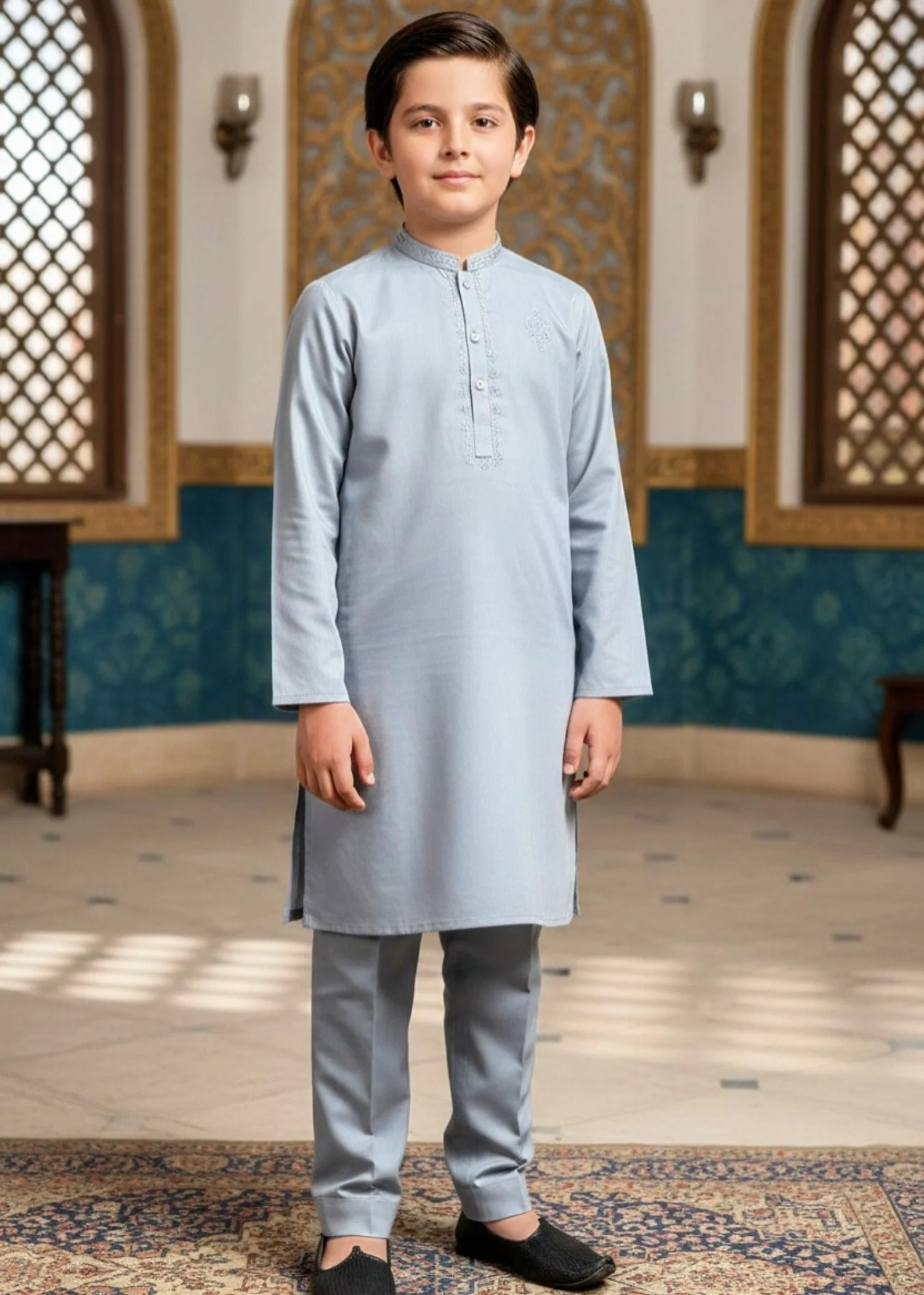 cotton Kurta Set in Pastel grey