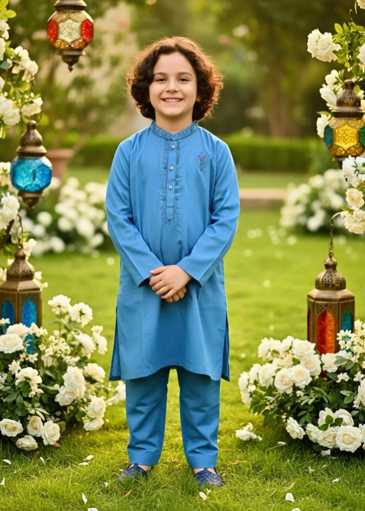 cotton Kurta Set in Sky