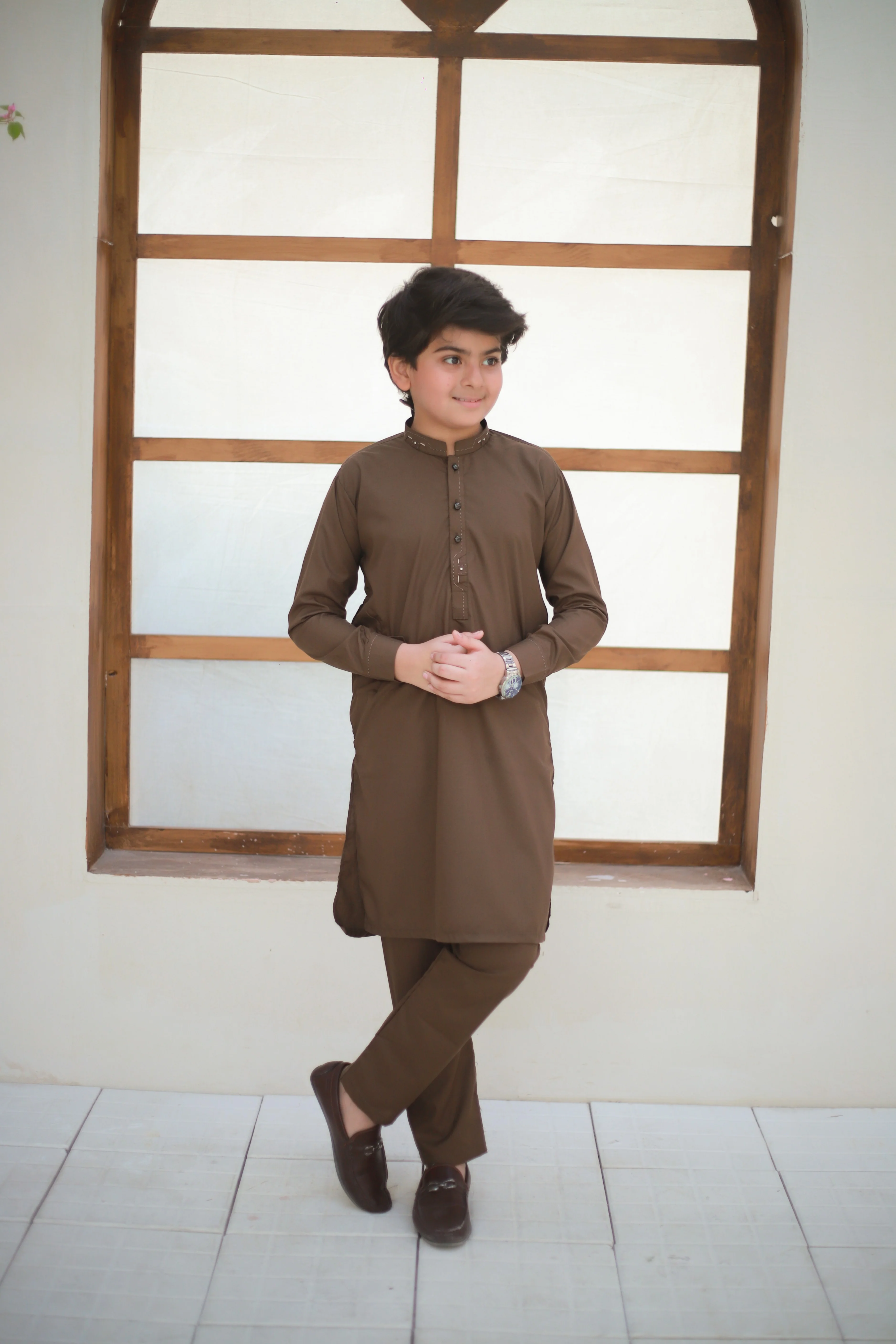 wash & wear Kurta Set in Earth brown
