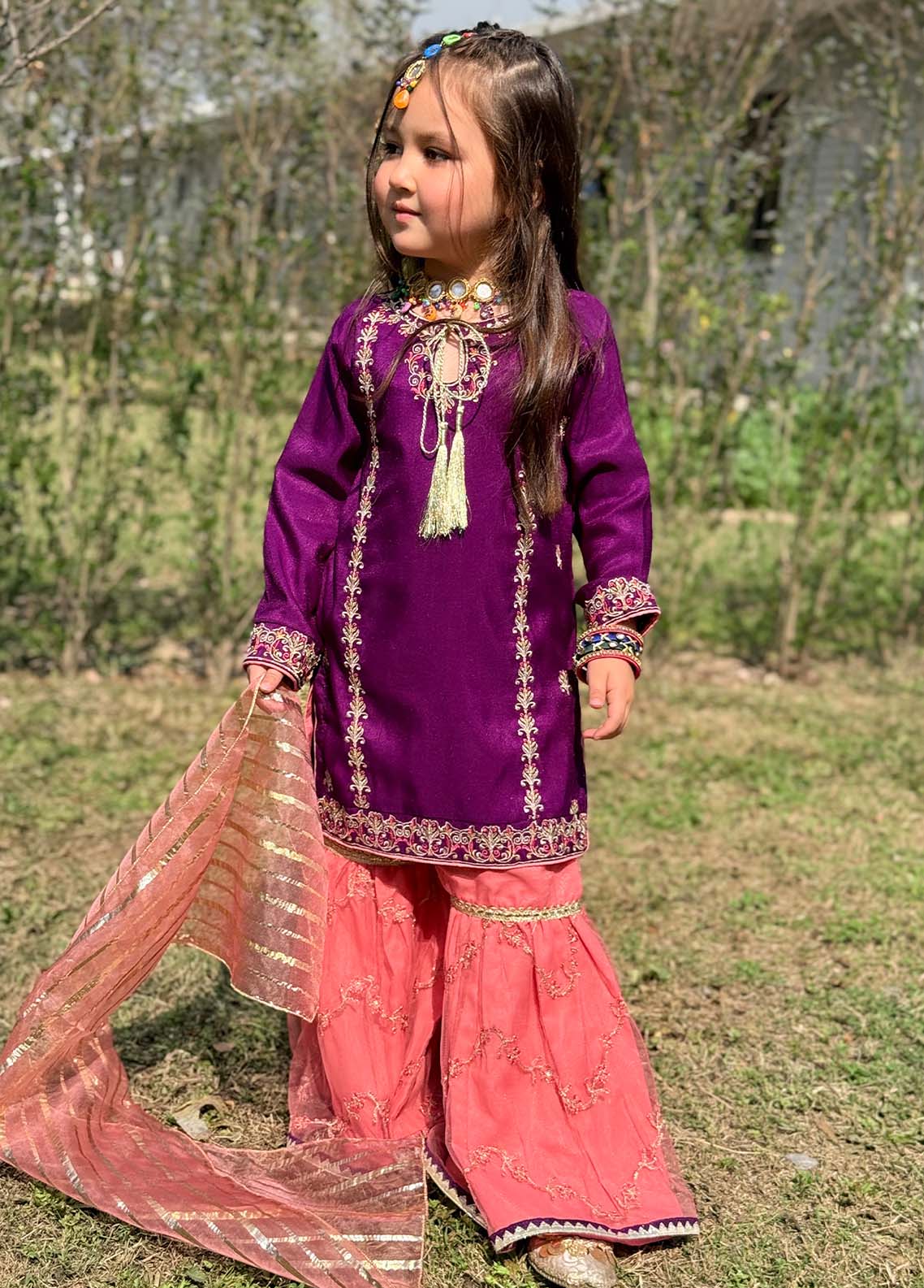 raw silk Gharara in Purple