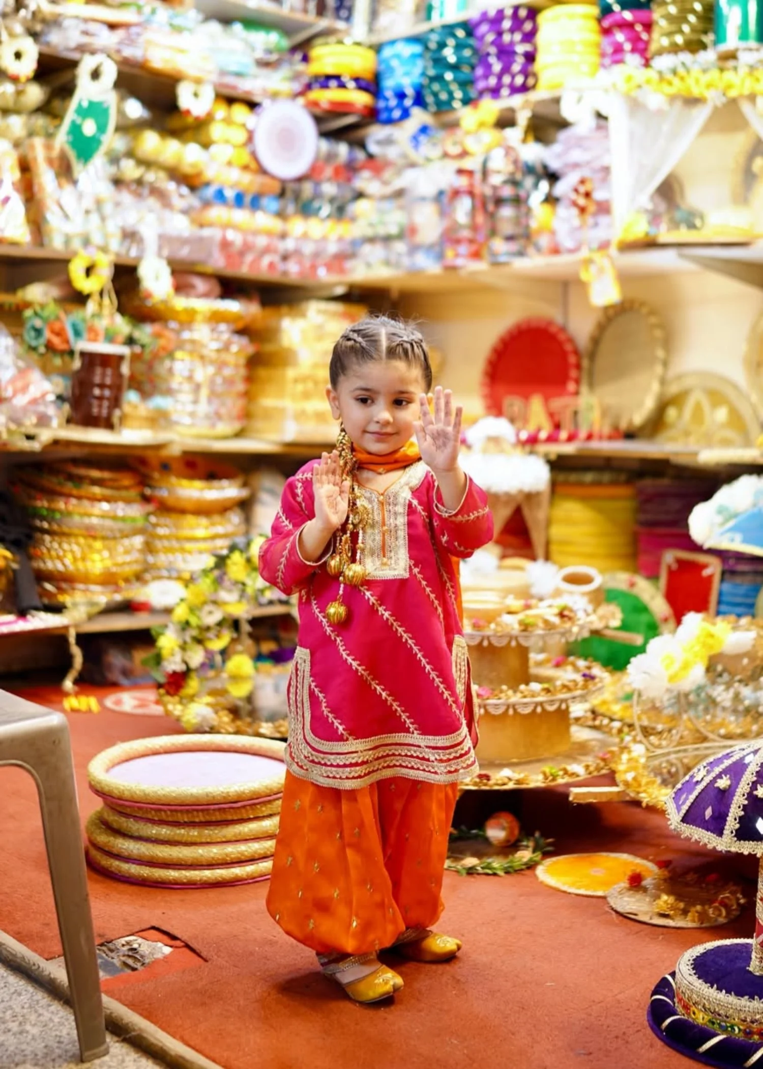 chiffon Kurta Set in Hot pink