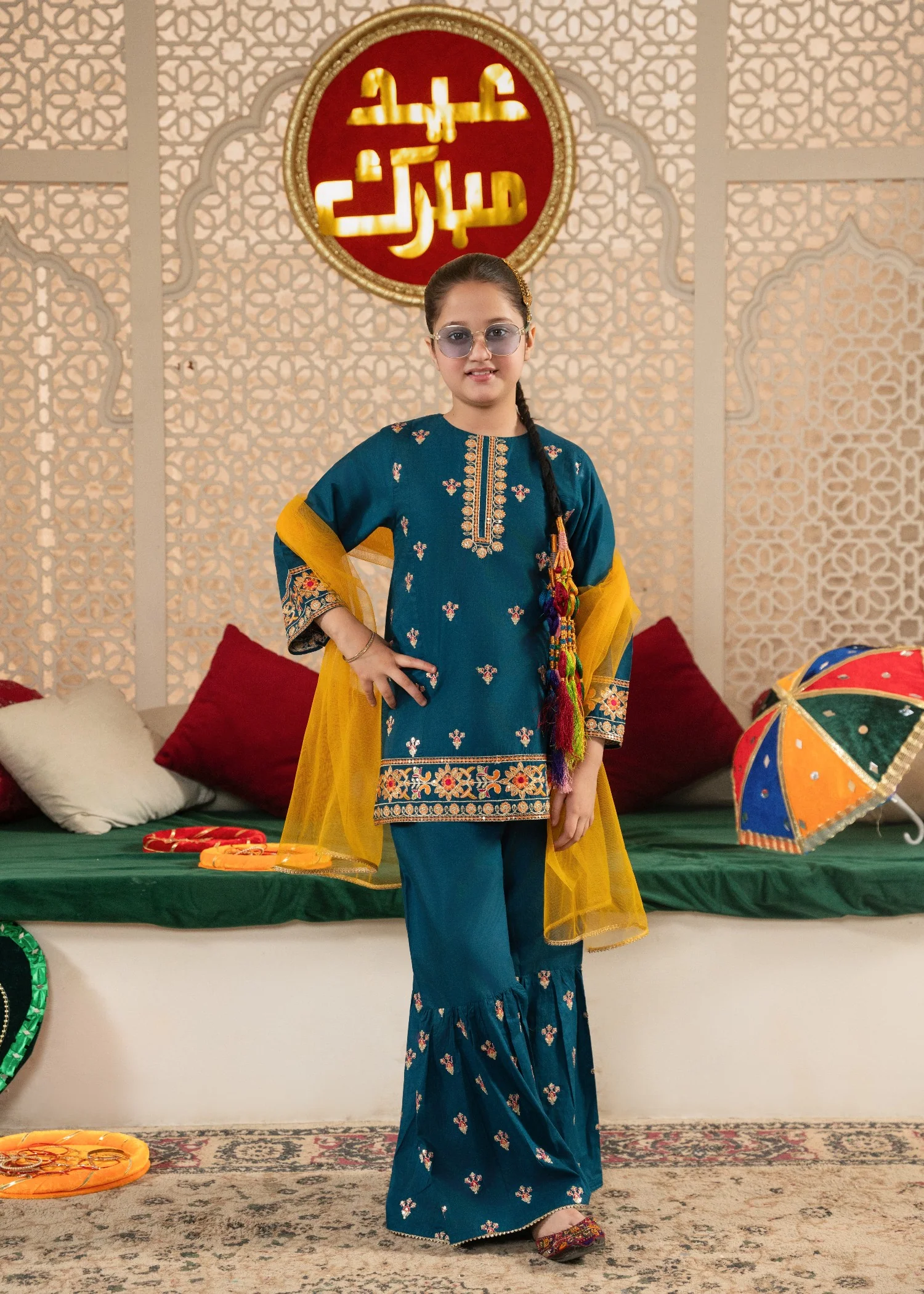 cotton Gharara in Teal