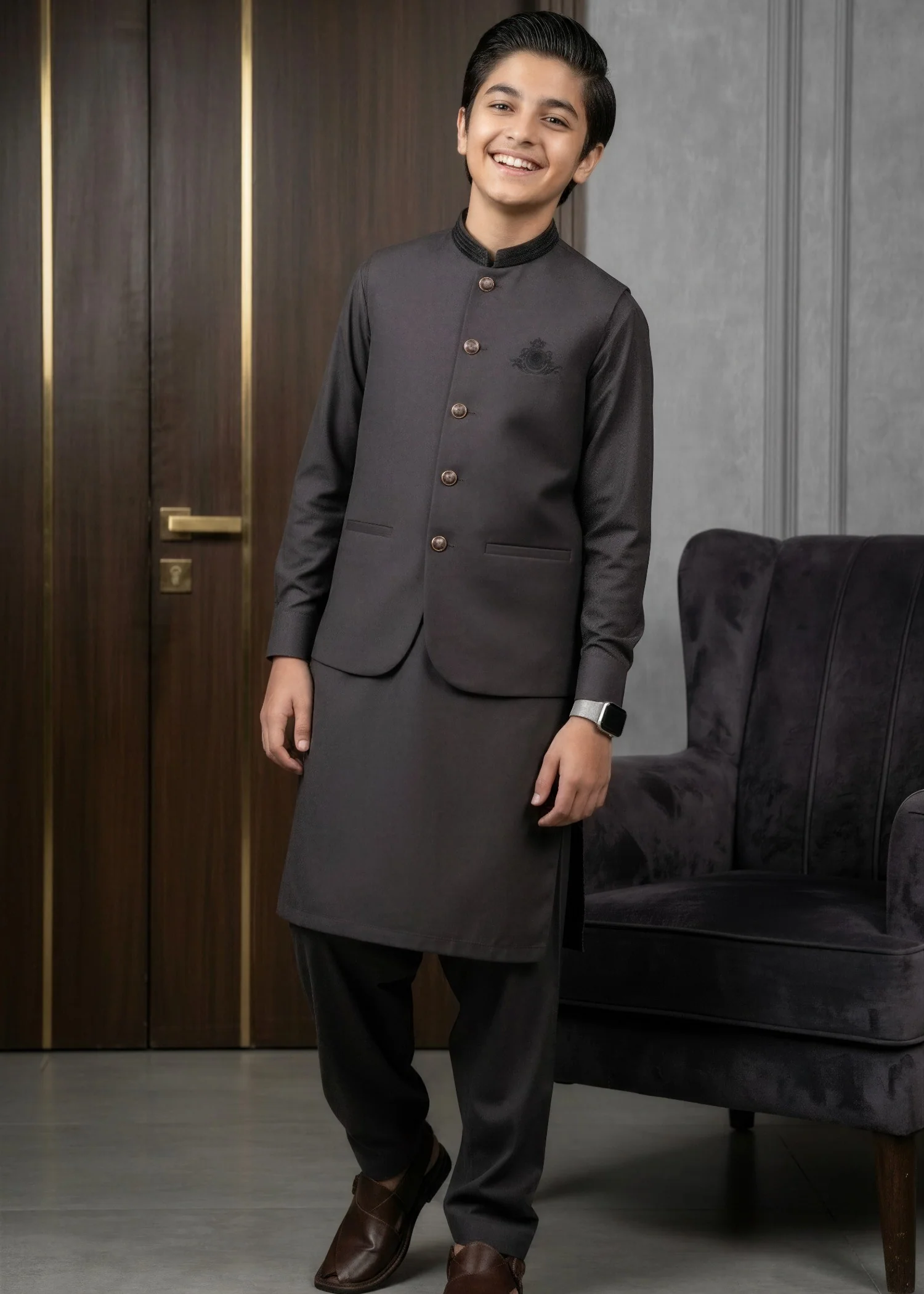 cotton Waistcoat in Dark grey