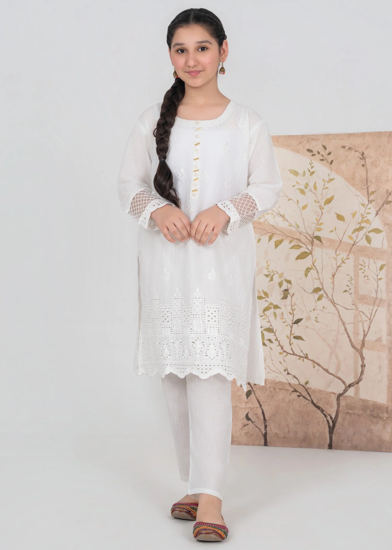 lawn cotton Kurta Set in Off-white