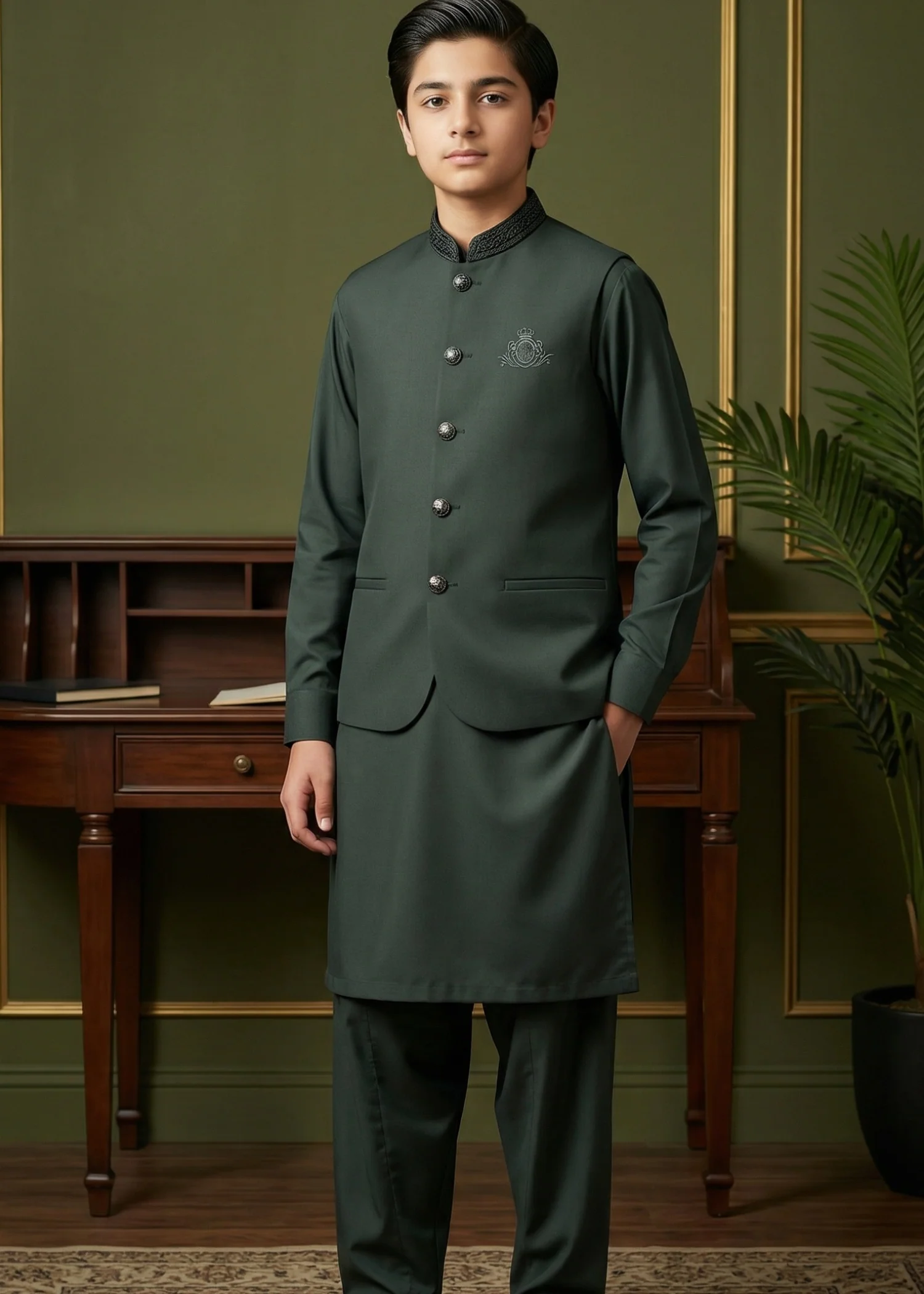 cotton Waistcoat in Pine green