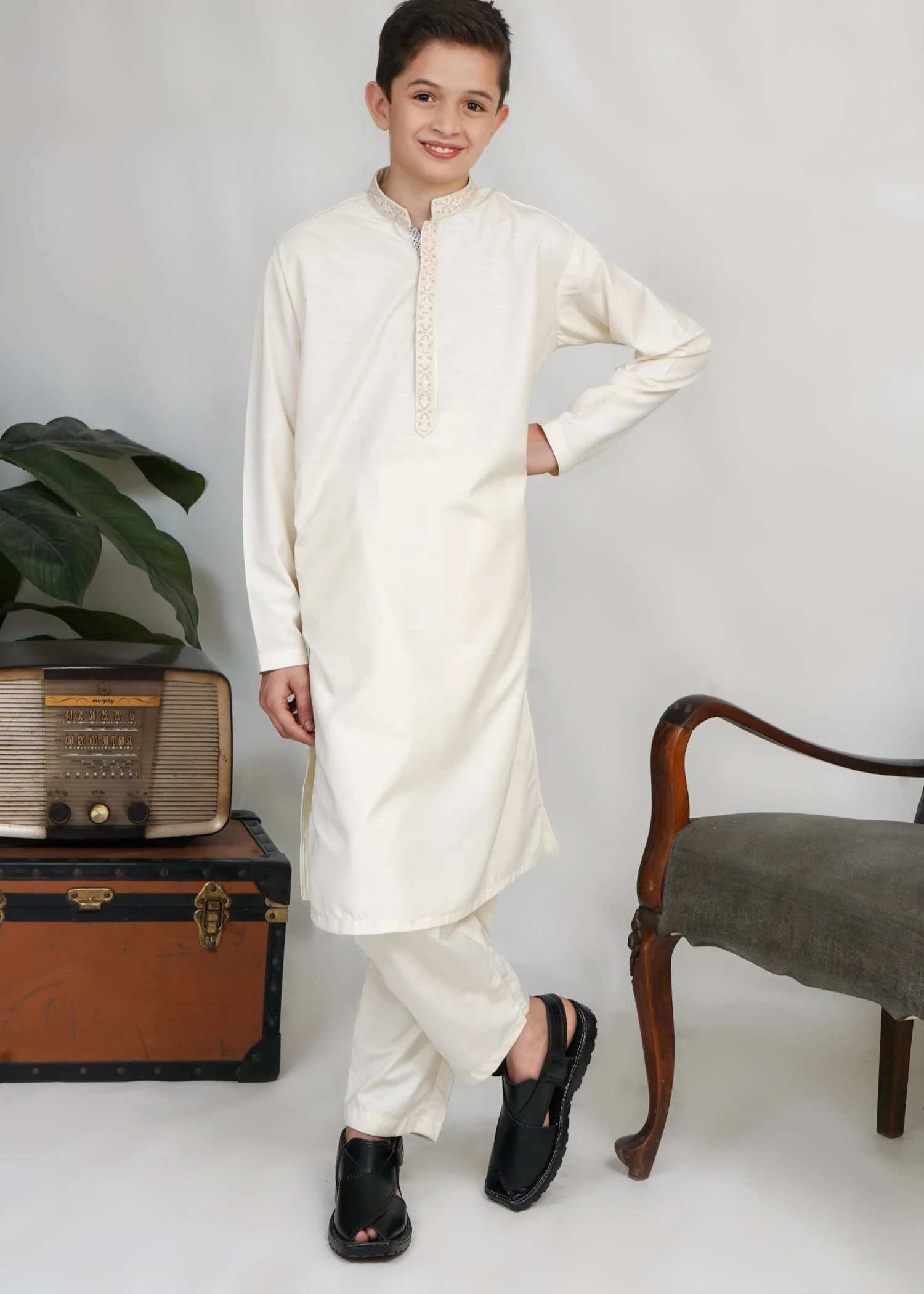wash & wear Kurta Set in Off-white