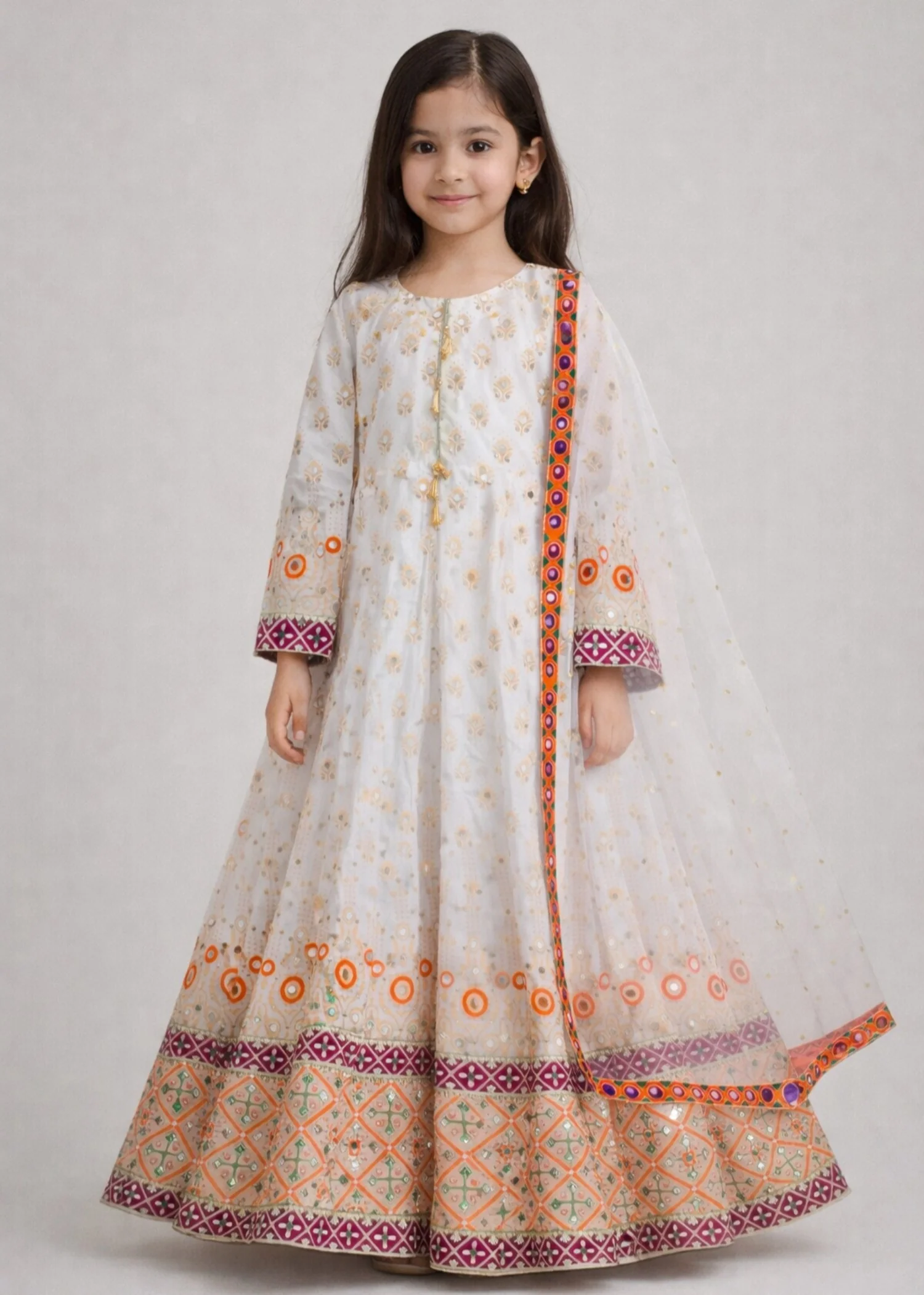 silk Anarkali in White