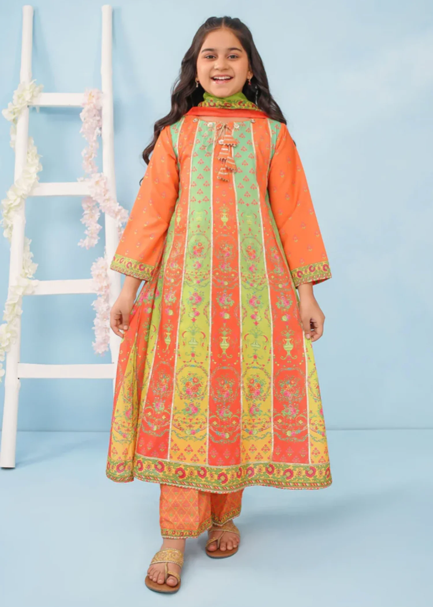 poly lawn Pishwas in Orange