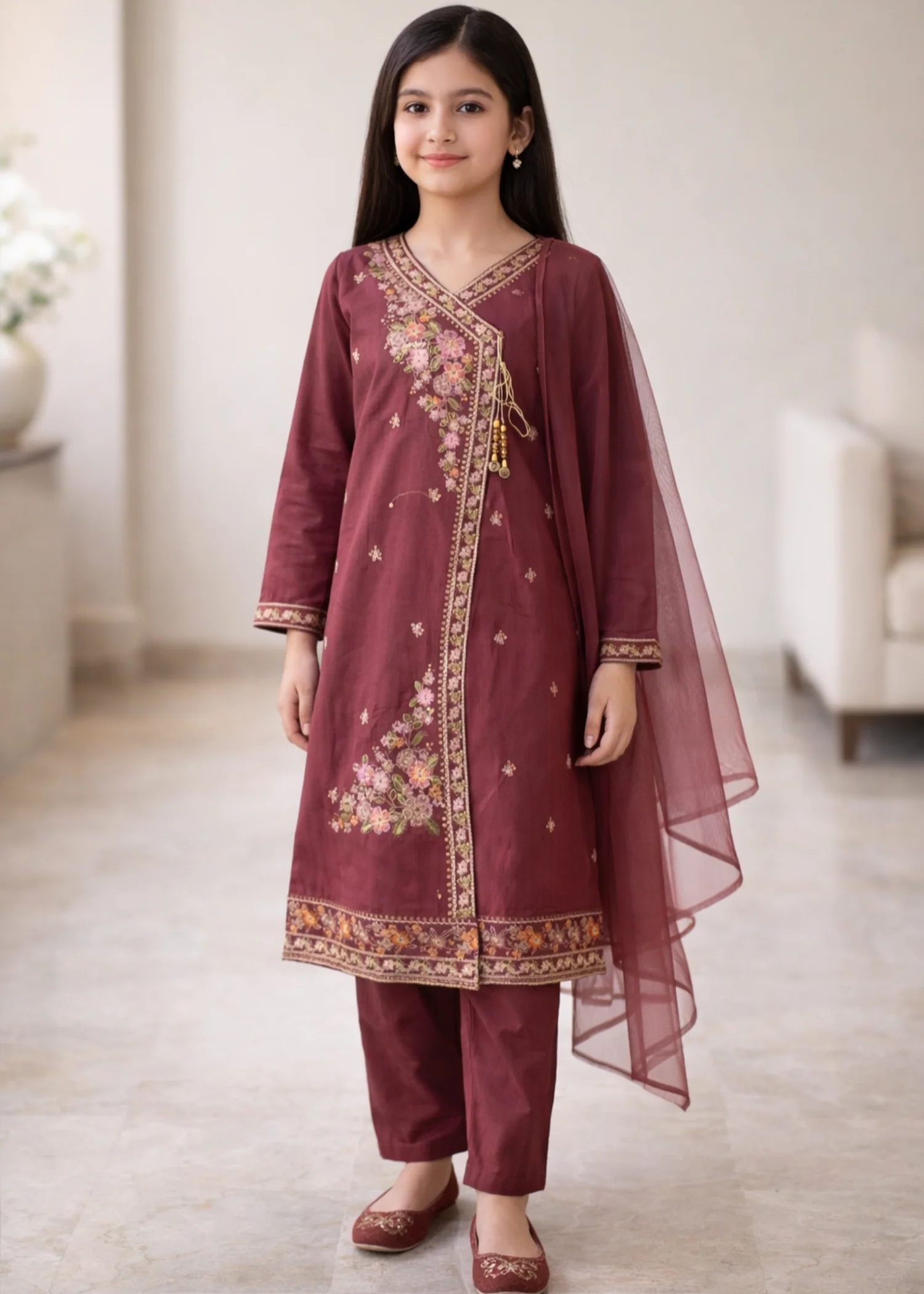 cotton Kurta Set in Burnt red