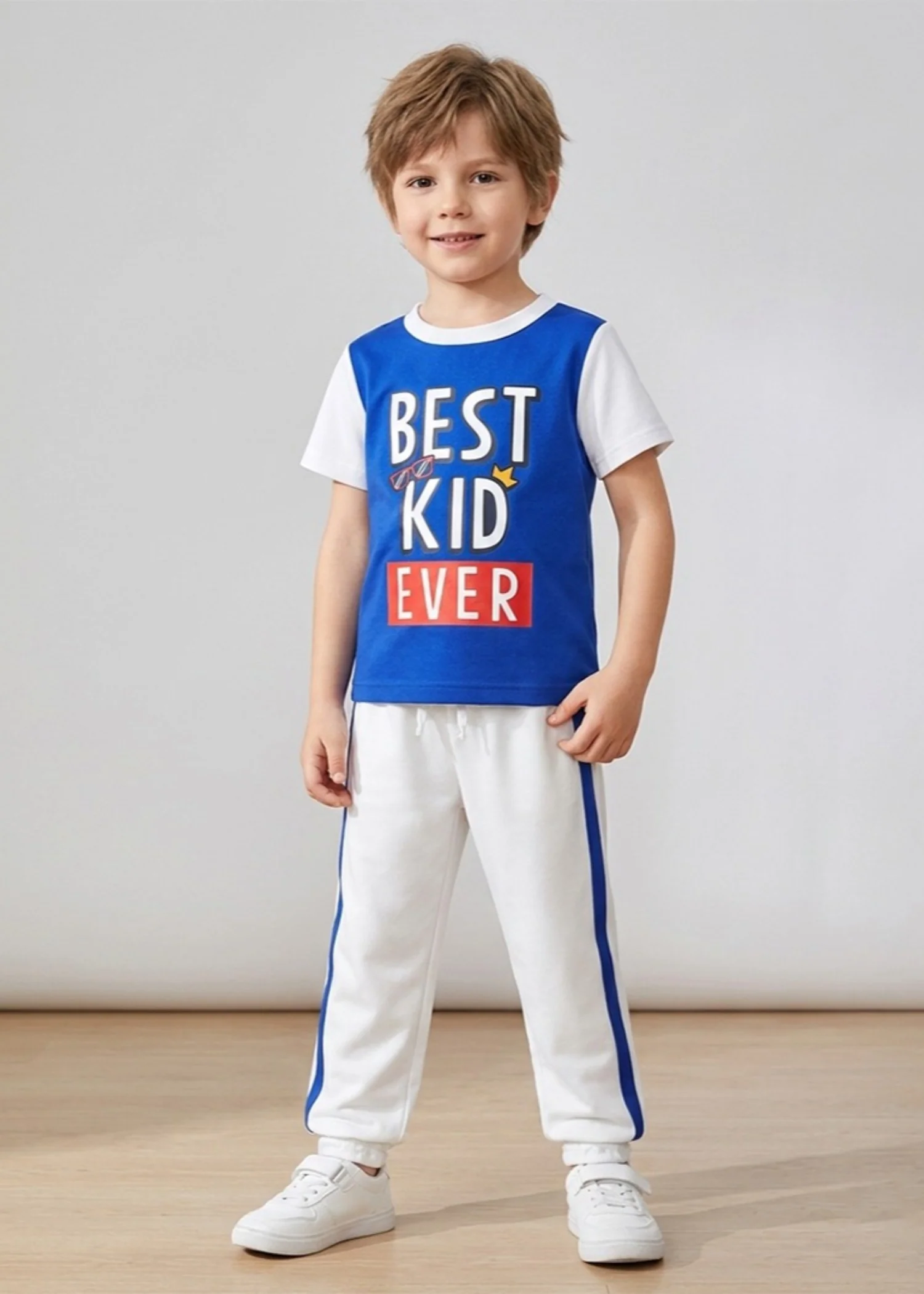 cotton Tracksuit in White, blue