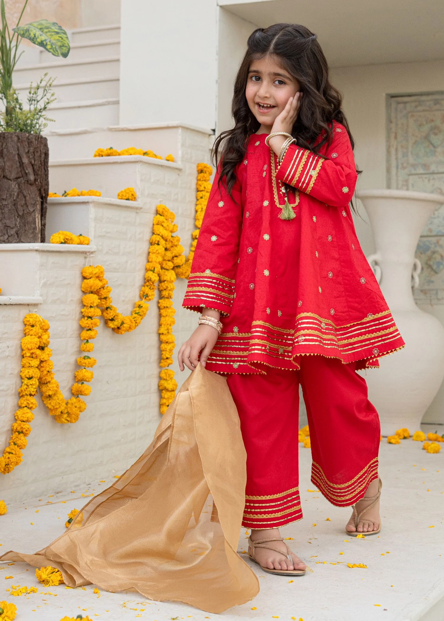 cotton Short Frock in Red