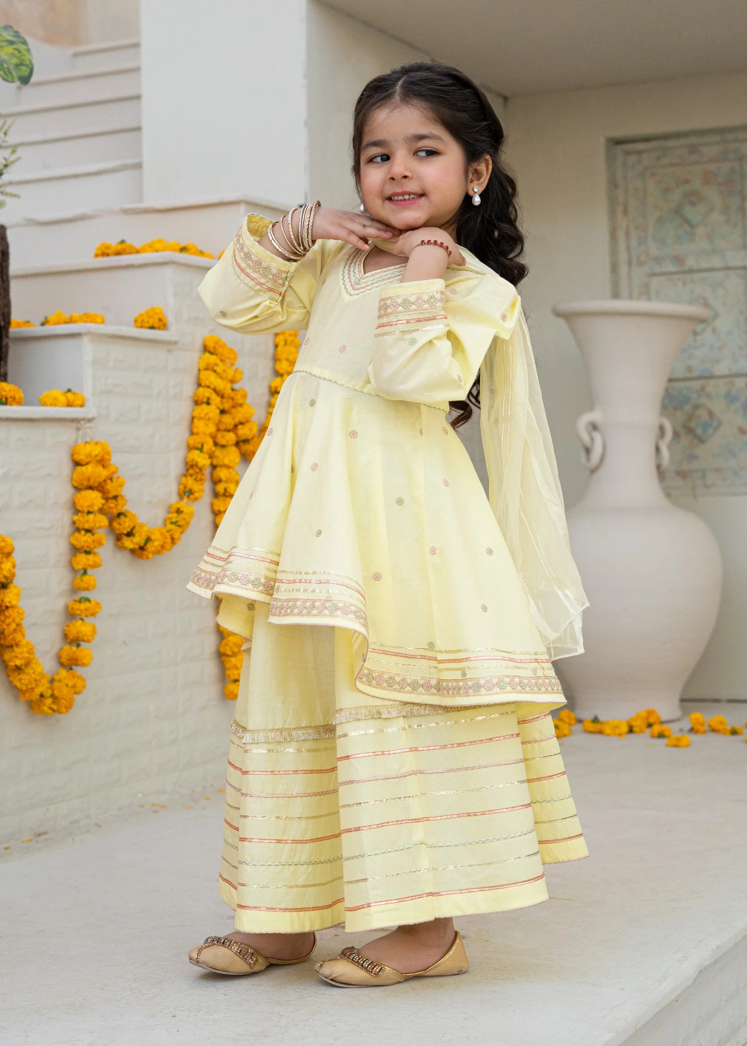 cotton Short Frock in Lemon
