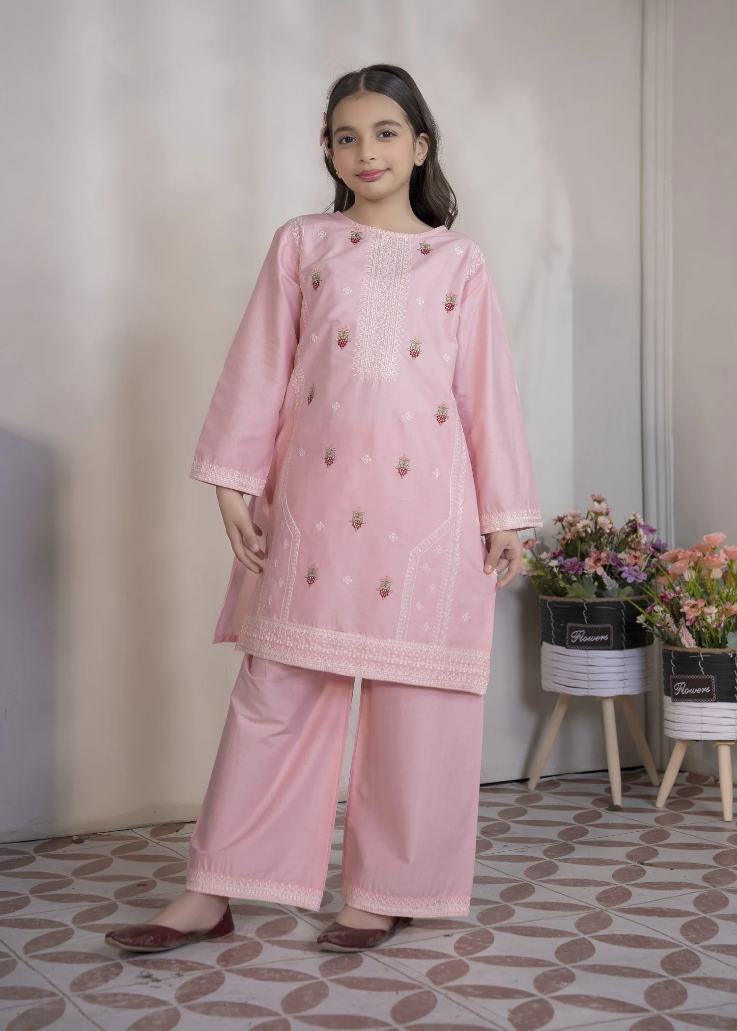 lawn cotton Kurta Set in Blush pink