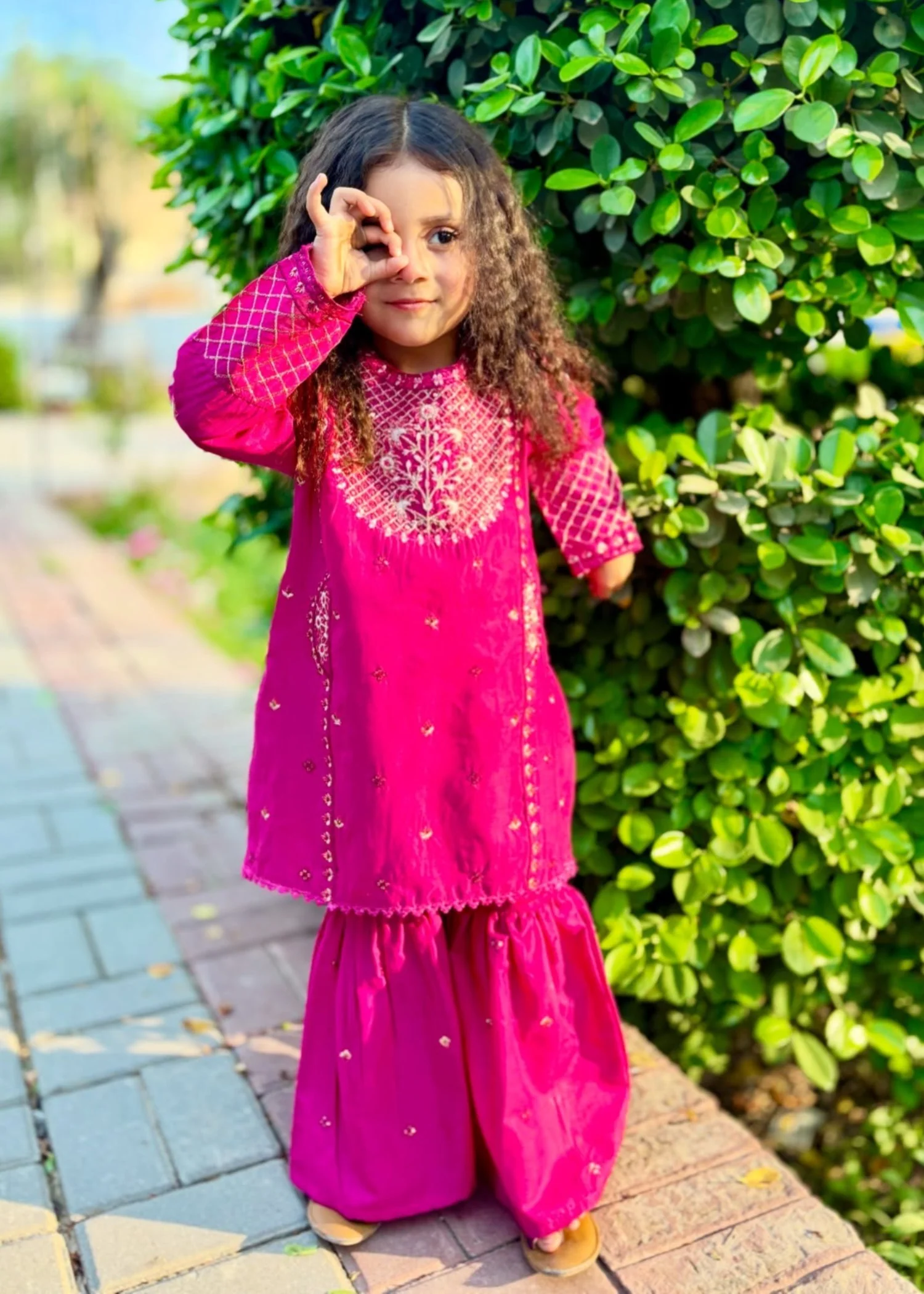 cotton Gharara in Hot pink