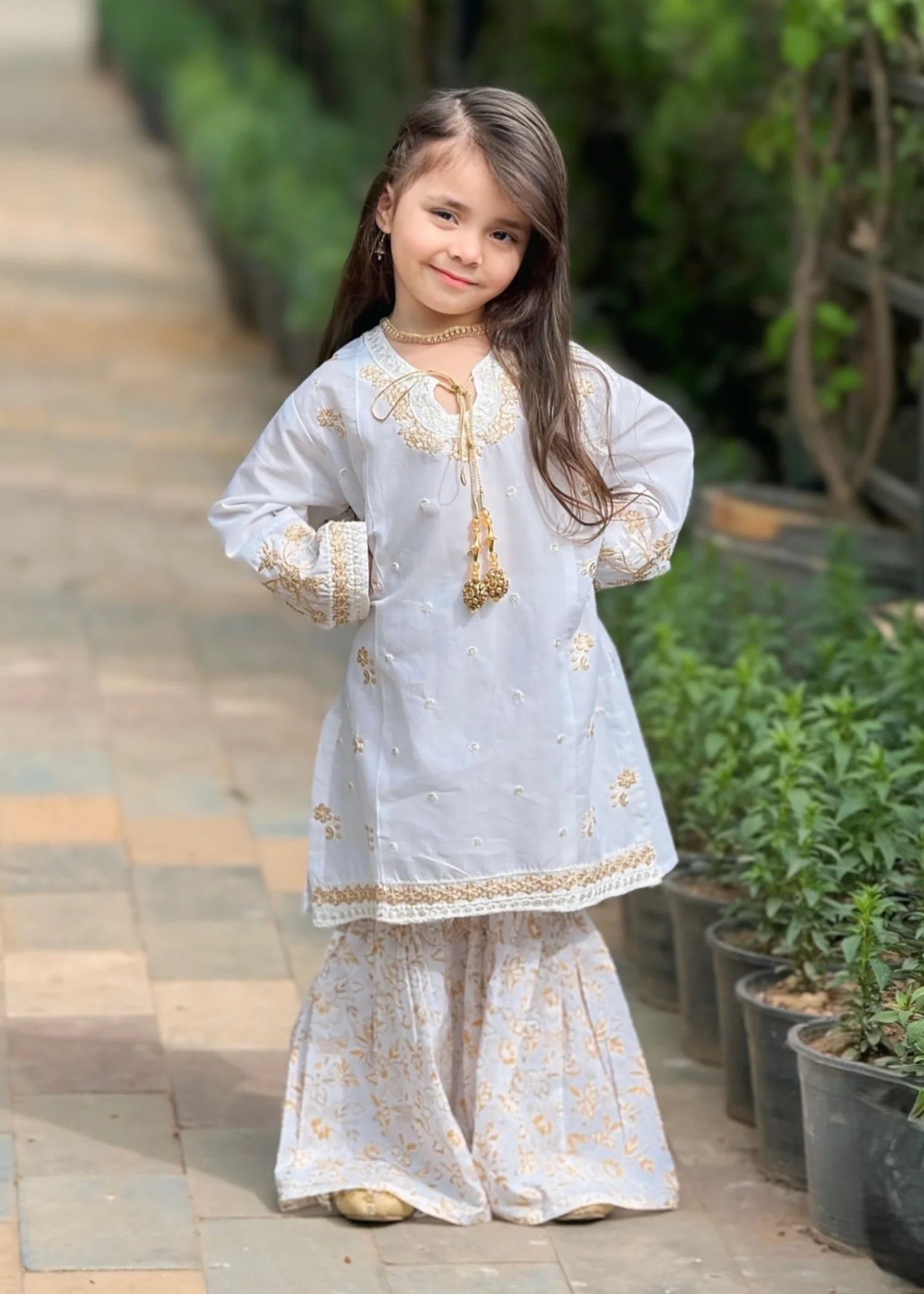 cotton Gharara in Off-white