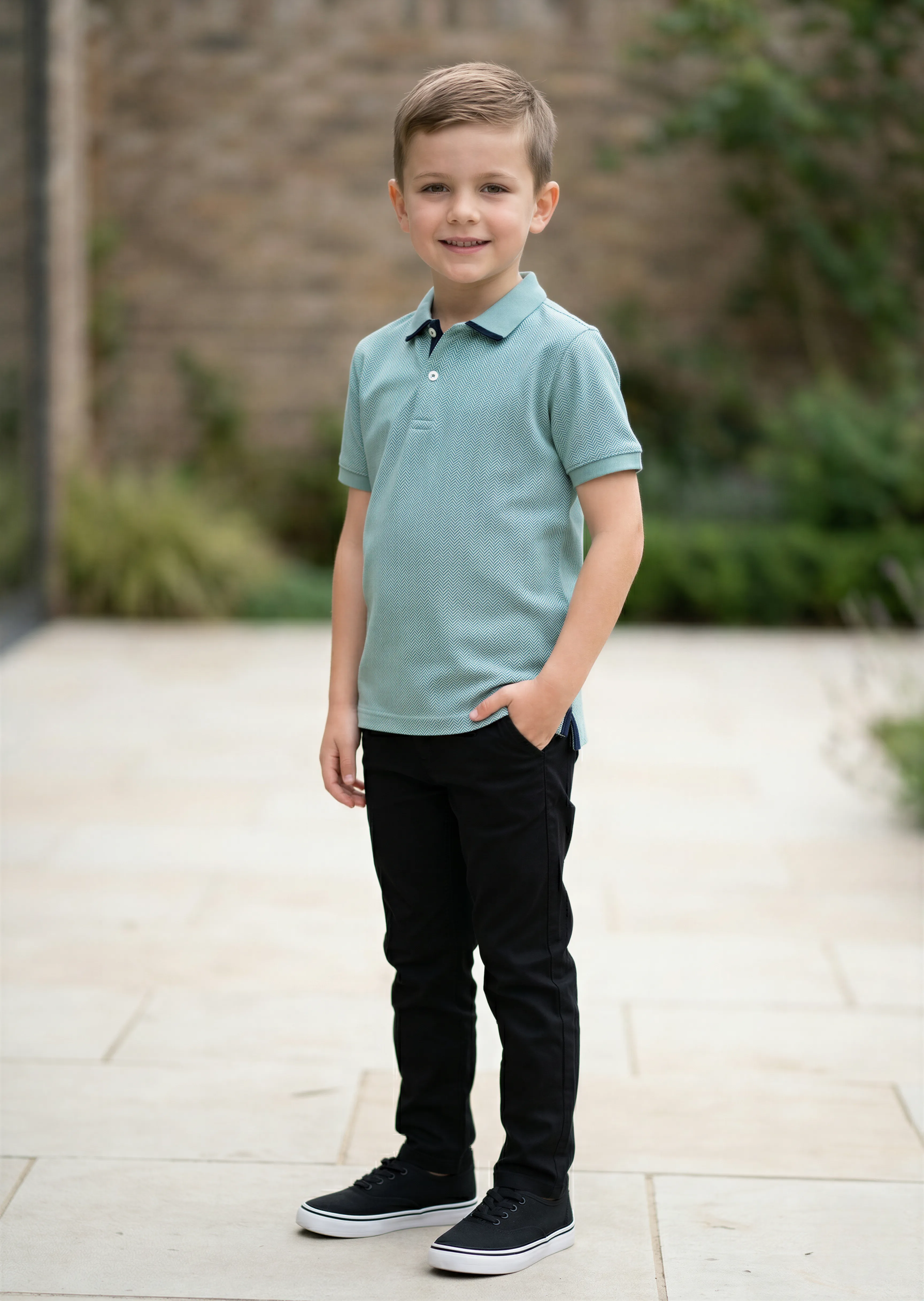yarn dyed Polo Shirt in Green