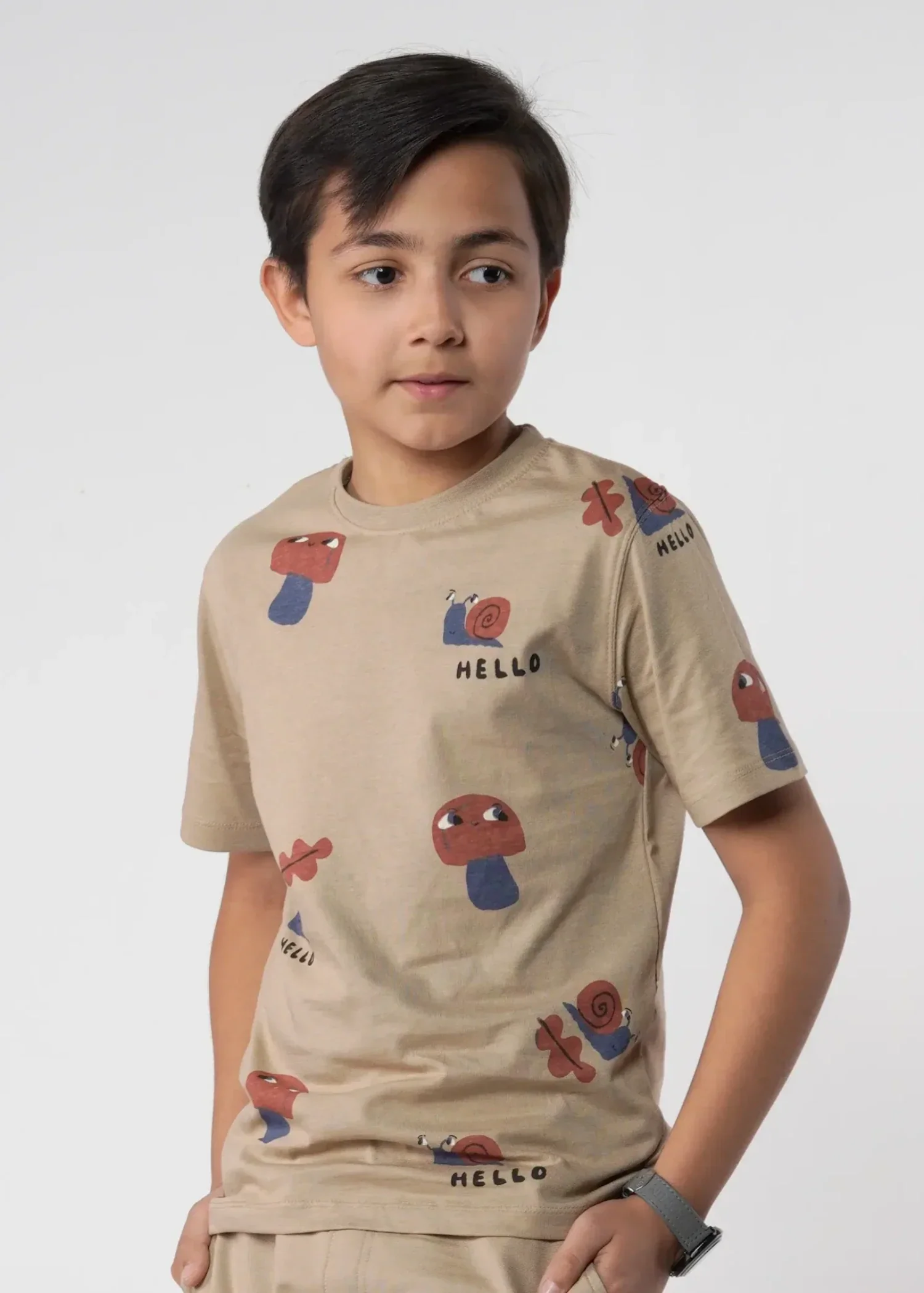 cotton jersey T Shirt in Tan brown