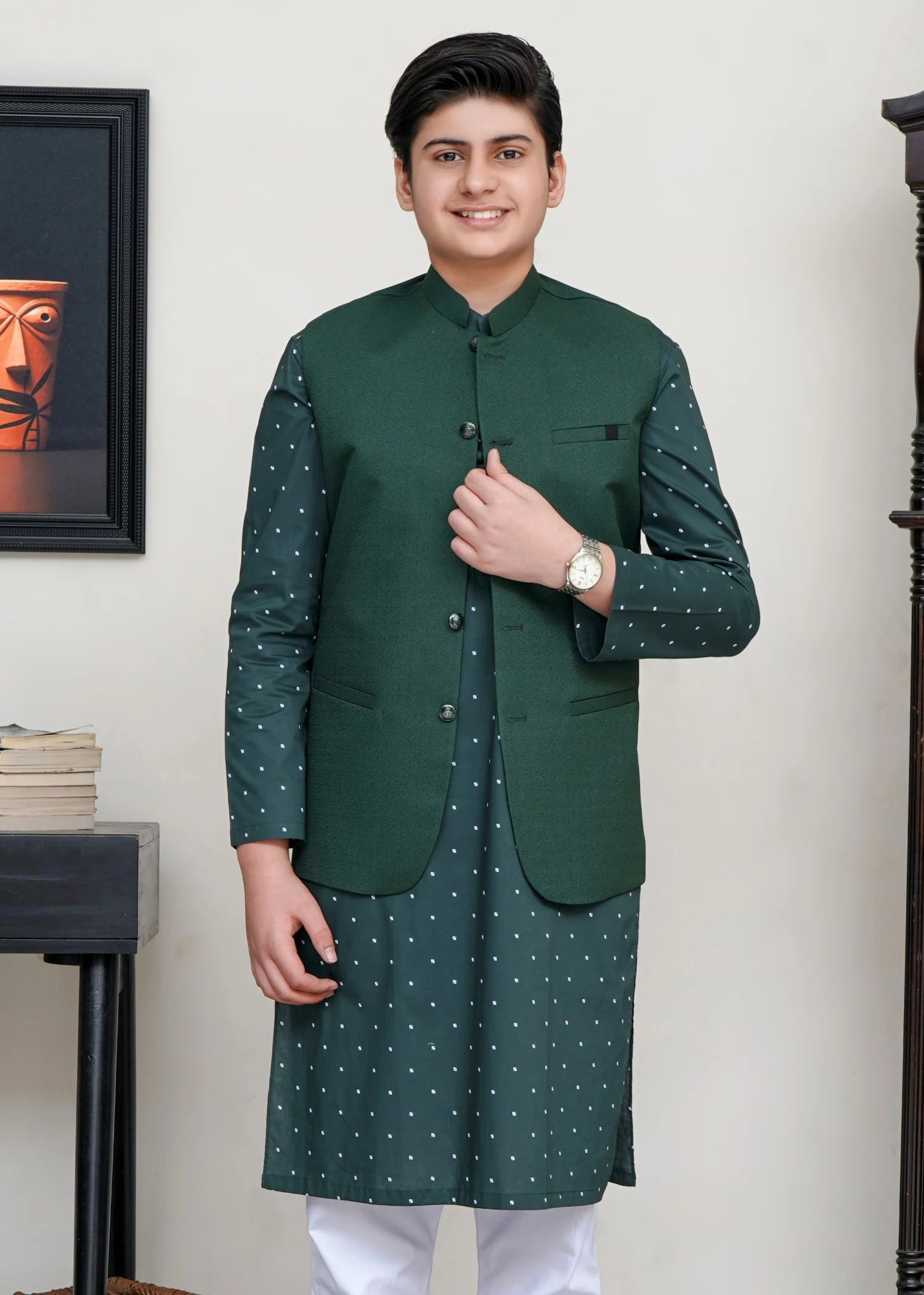 jamawar Waistcoat in Green