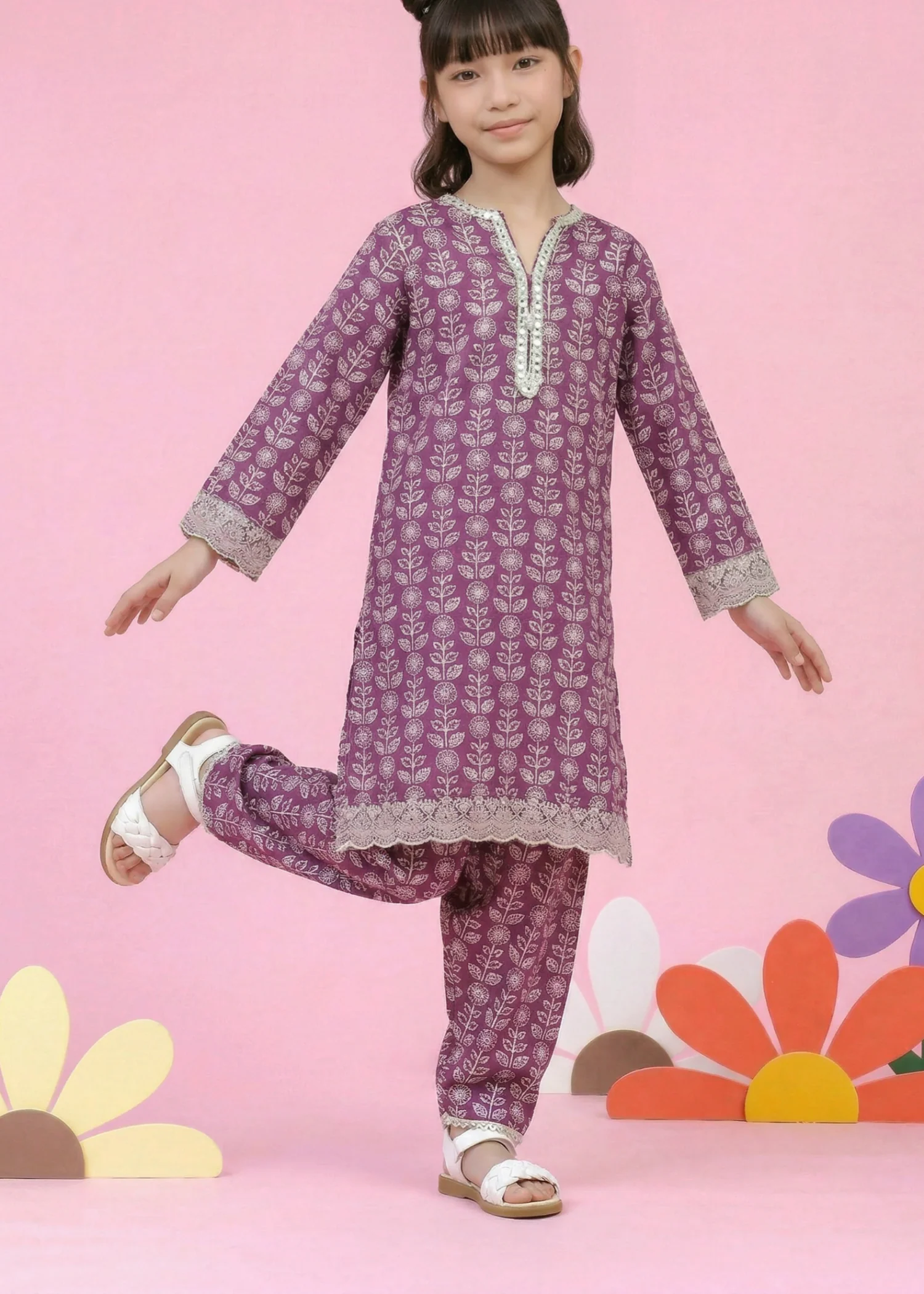 lawn Kurta Set in Mauve
