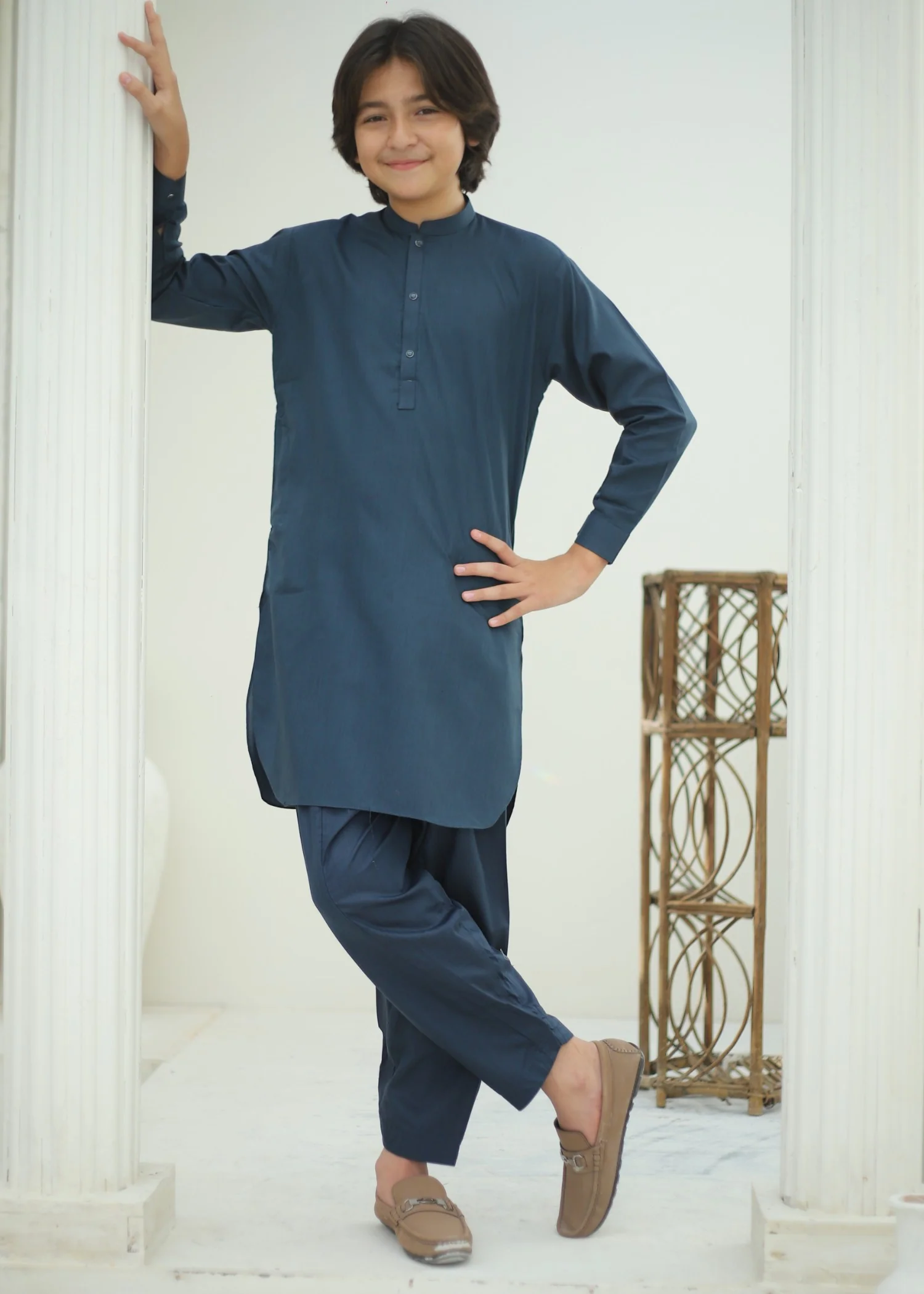 wash & wear Kurta Set in Yale blue