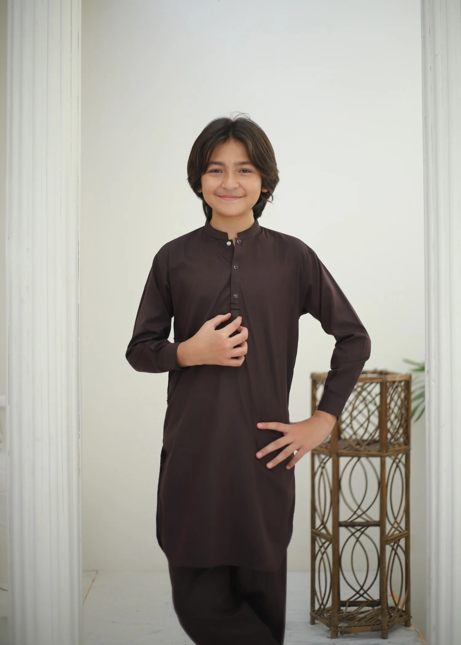 wash & wear Kurta Set in Espresso brown