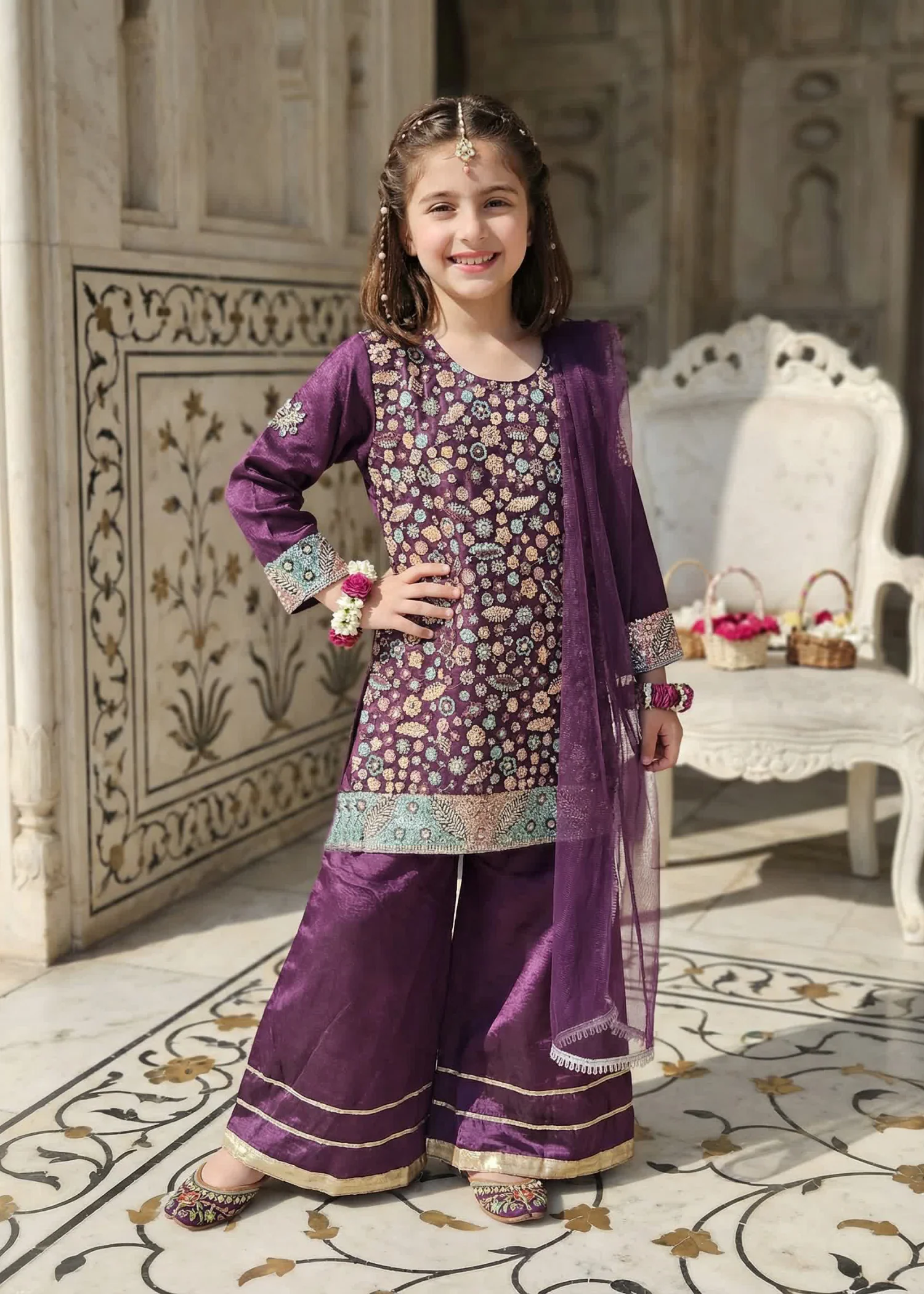 net Kurta Set in Purple