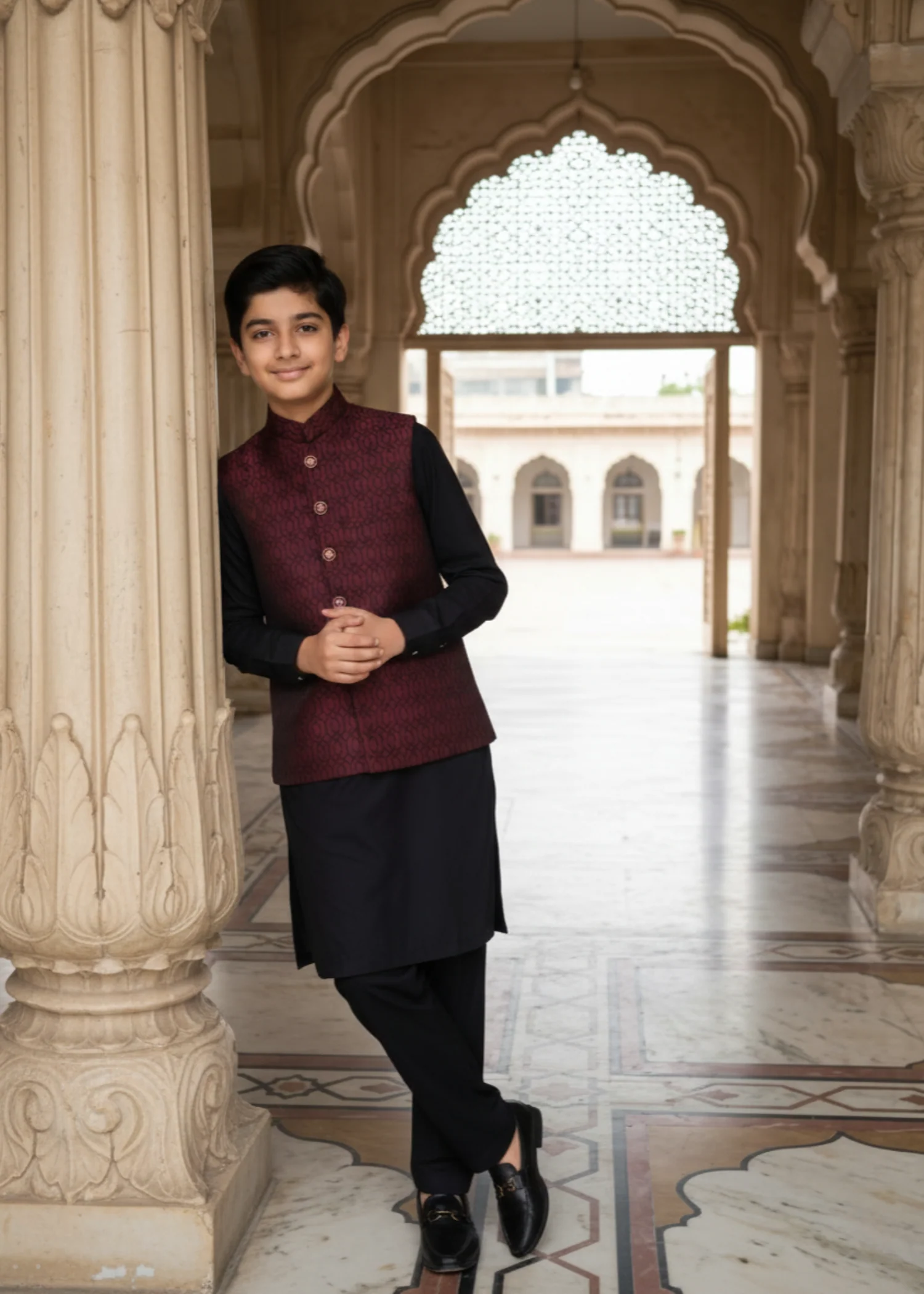 jamawar Waistcoat in Maroon