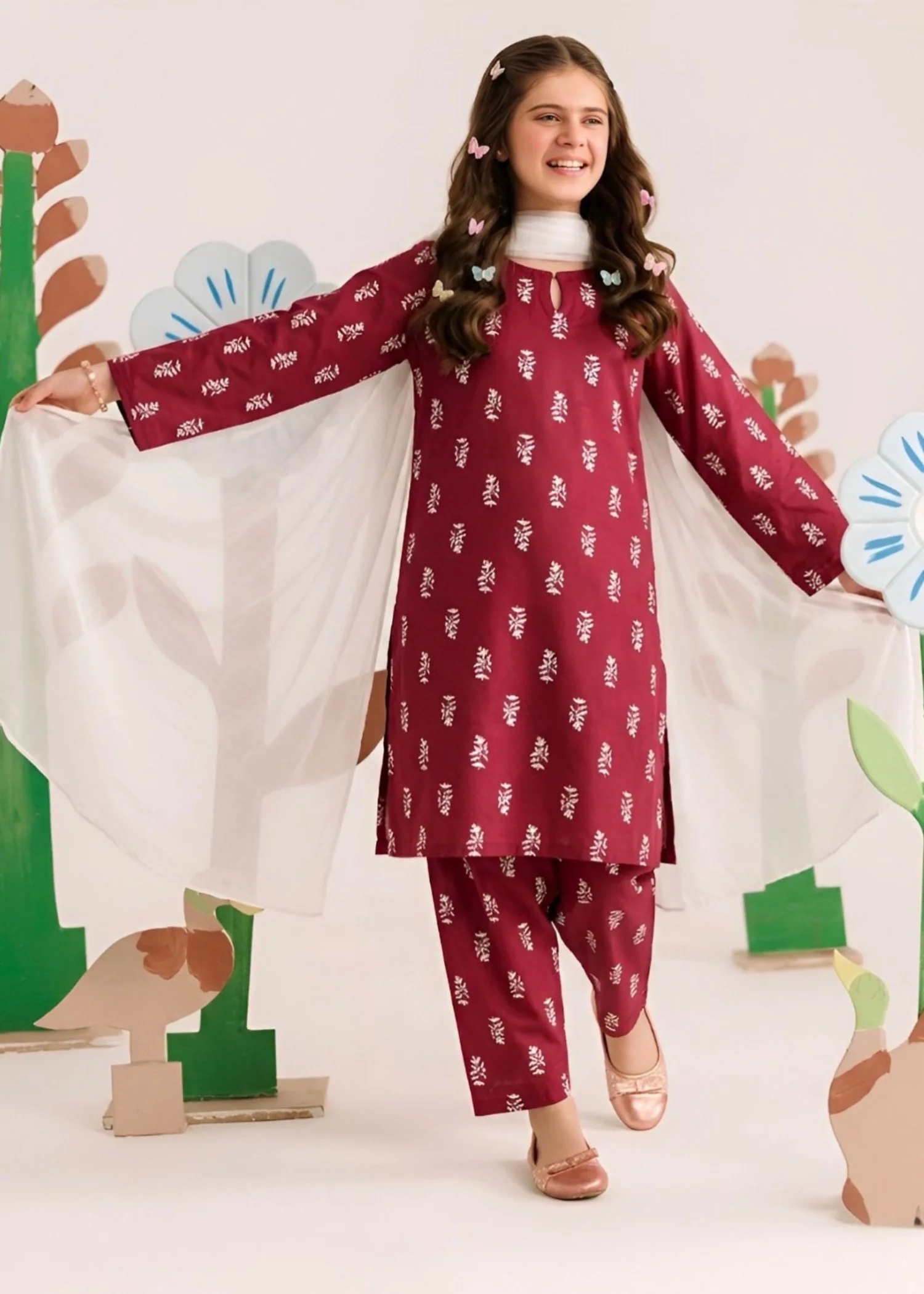linen Kurta Set in Maroon